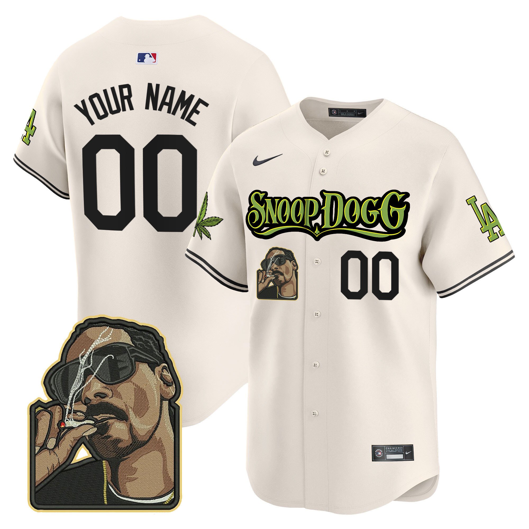 Men Los Angeles Dodgers Snoop Dogg Vapor Premier Limited Custom Cream Jersey - Stitched