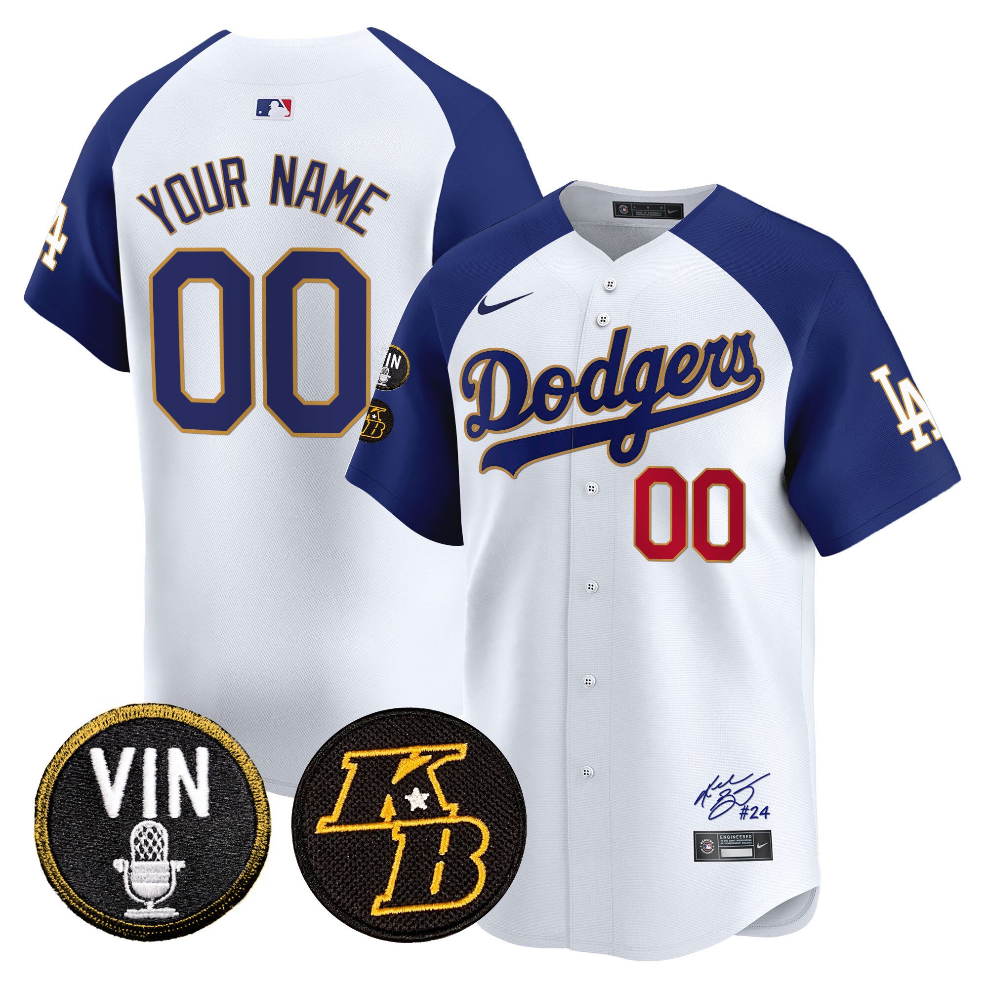 Men Los Angeles Dodgers Vin Patch & Kobe Bryant Signature Vapor Premier Limited Custom White Alternate Jersey - All Stitched