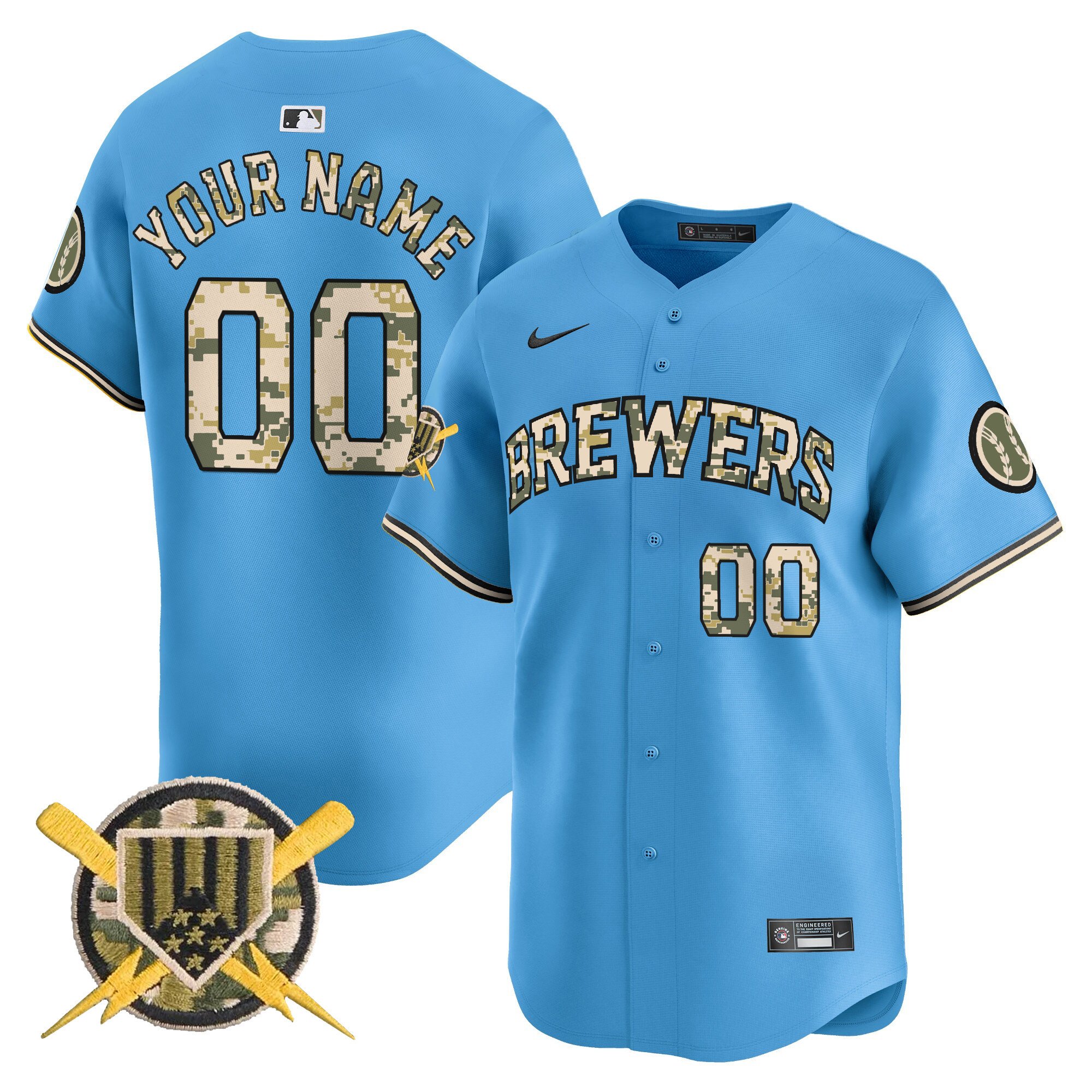 Men Milwaukee Brewers Armed Forces Day Vapor Premier Limited Custom Blue Jersey - All Stitched