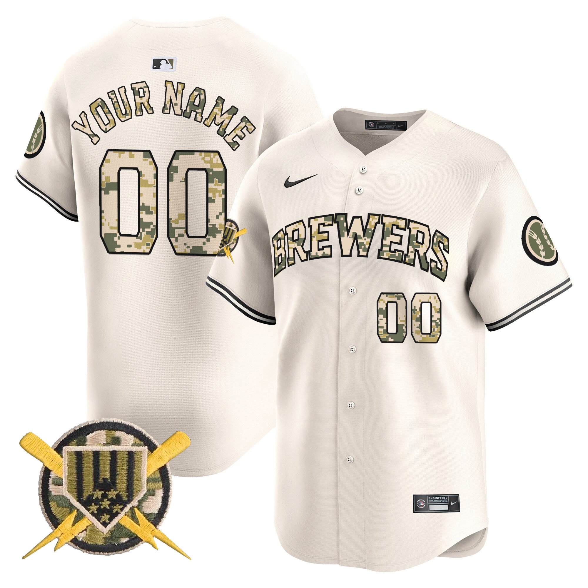 Men Milwaukee Brewers Armed Forces Day Vapor Premier Limited Custom Cream Jersey - All Stitched
