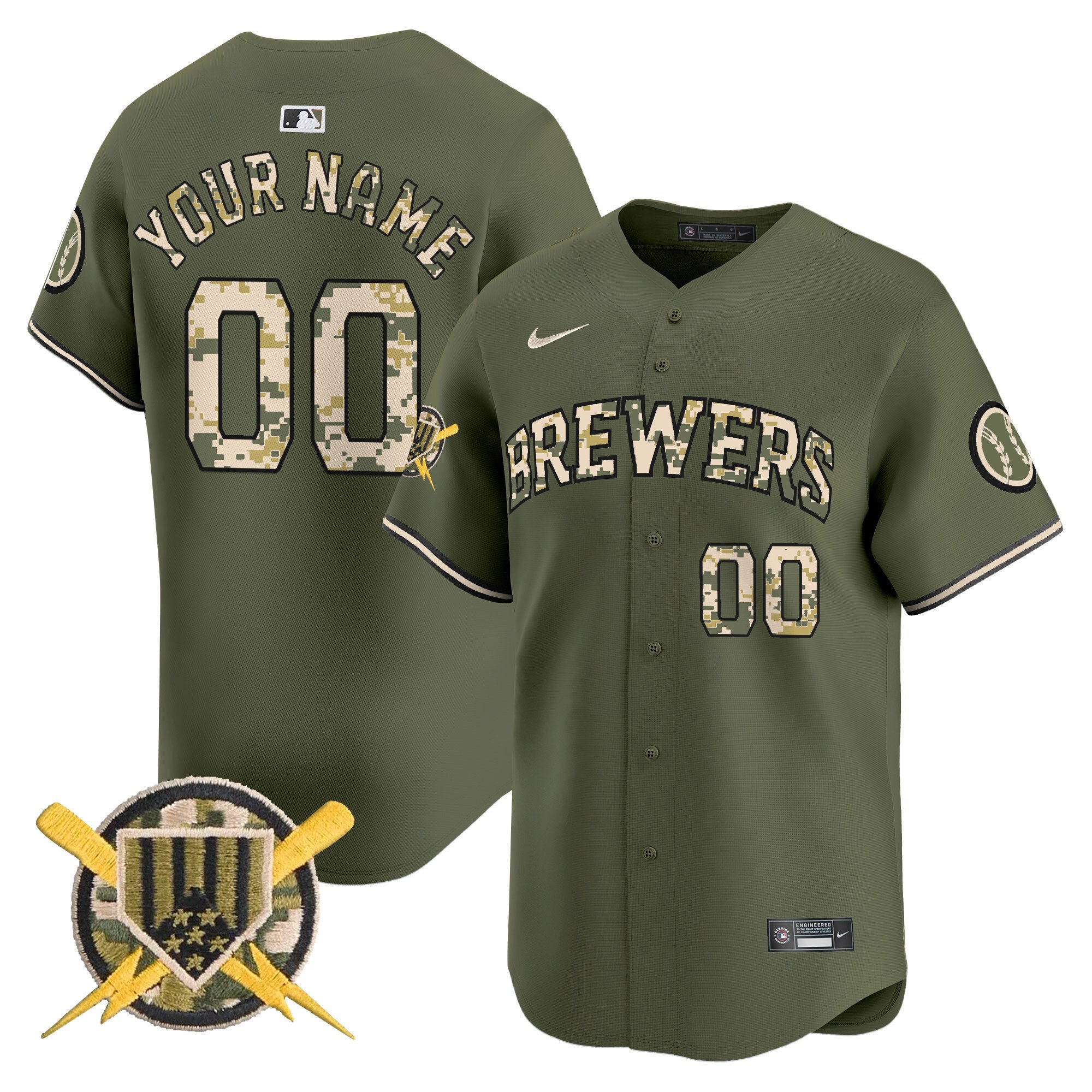Men Milwaukee Brewers Armed Forces Day Vapor Premier Limited Custom Green Jersey - All Stitched