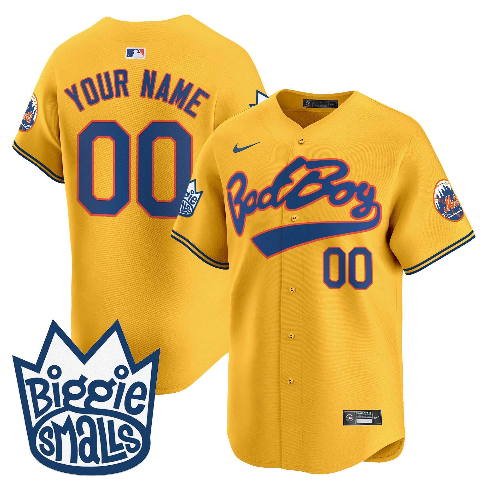 Men New York Mets Biggie Smalls Vapor Premier Limited Custom Gold Jersey - All Stitched