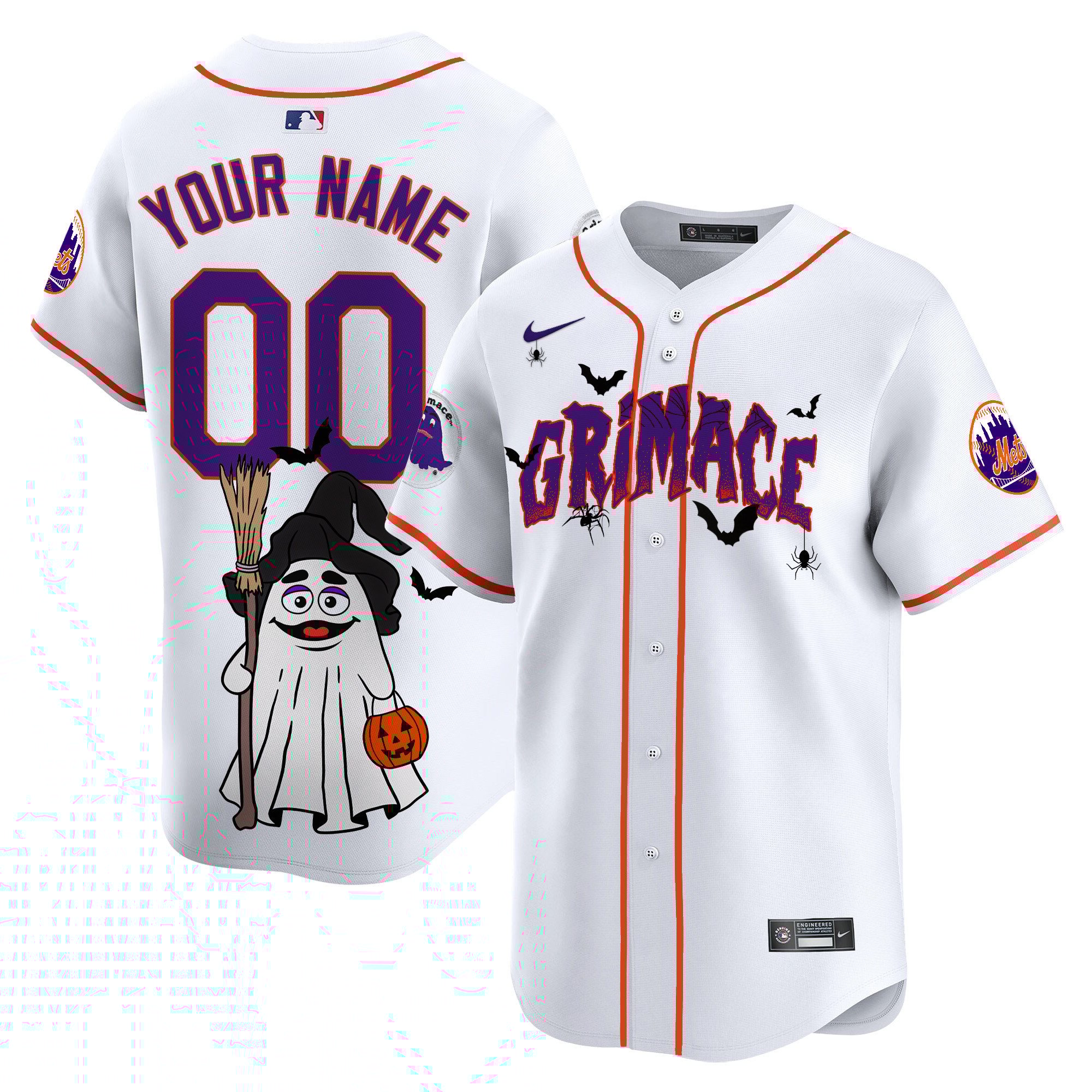 Men New York Mets Grimace Halloween Vapor Premier Limited Custom White Jersey- Printed