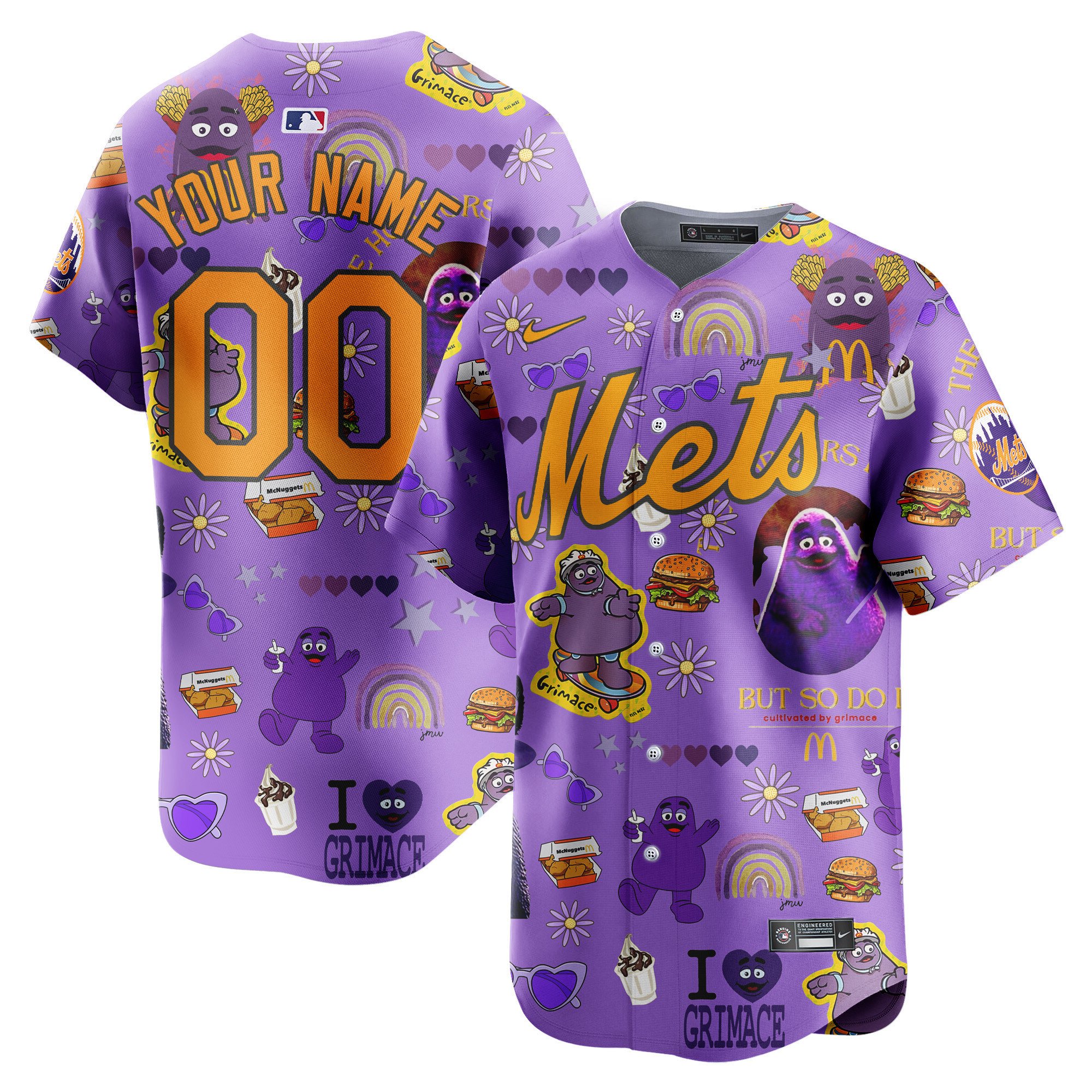 Men New York Mets Grimace McDonald's Vapor Premier Limited Custom Purple Jersey - Printed