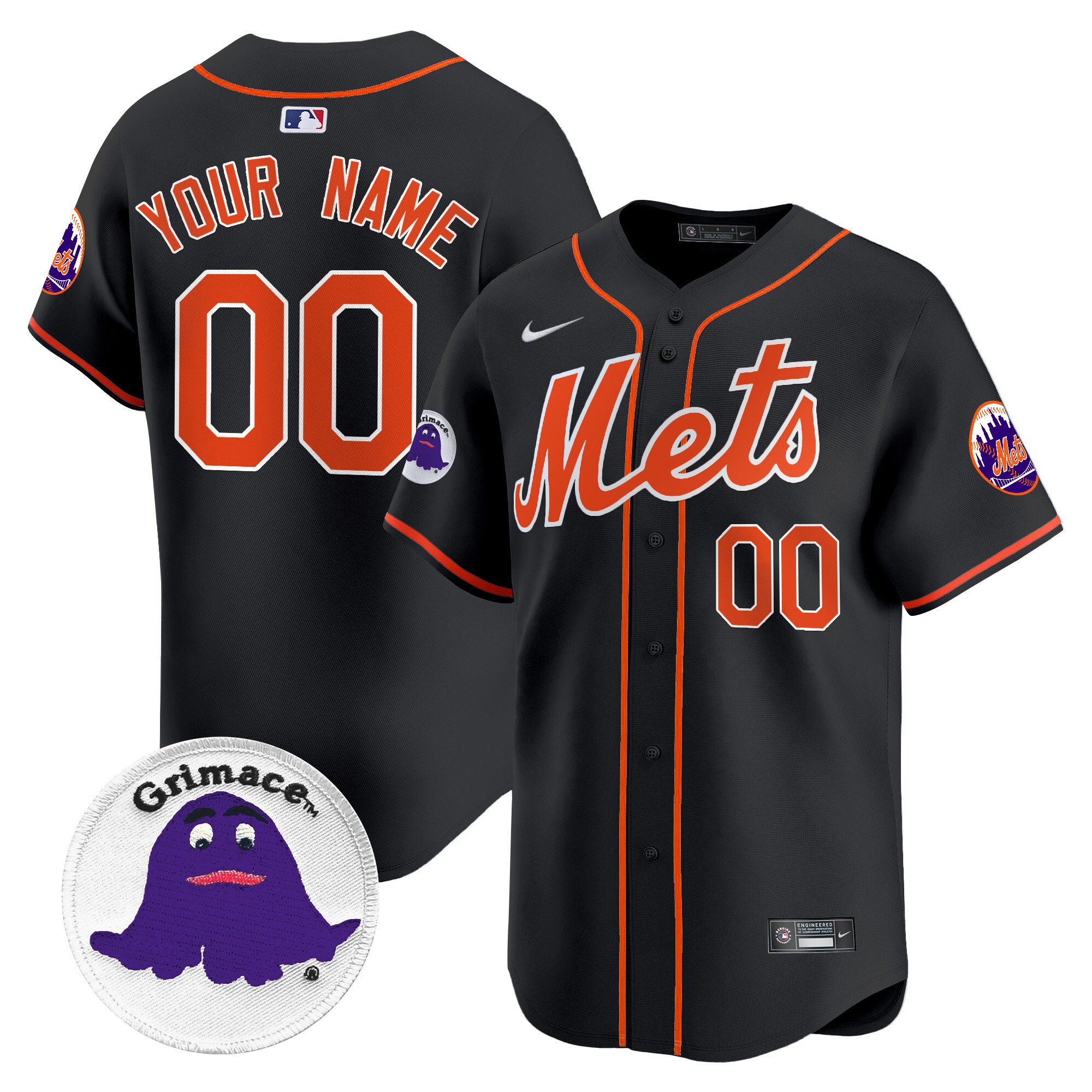 Men New York Mets Grimace Vapor Premier Limited Custom Black Jersey - All Stitched
