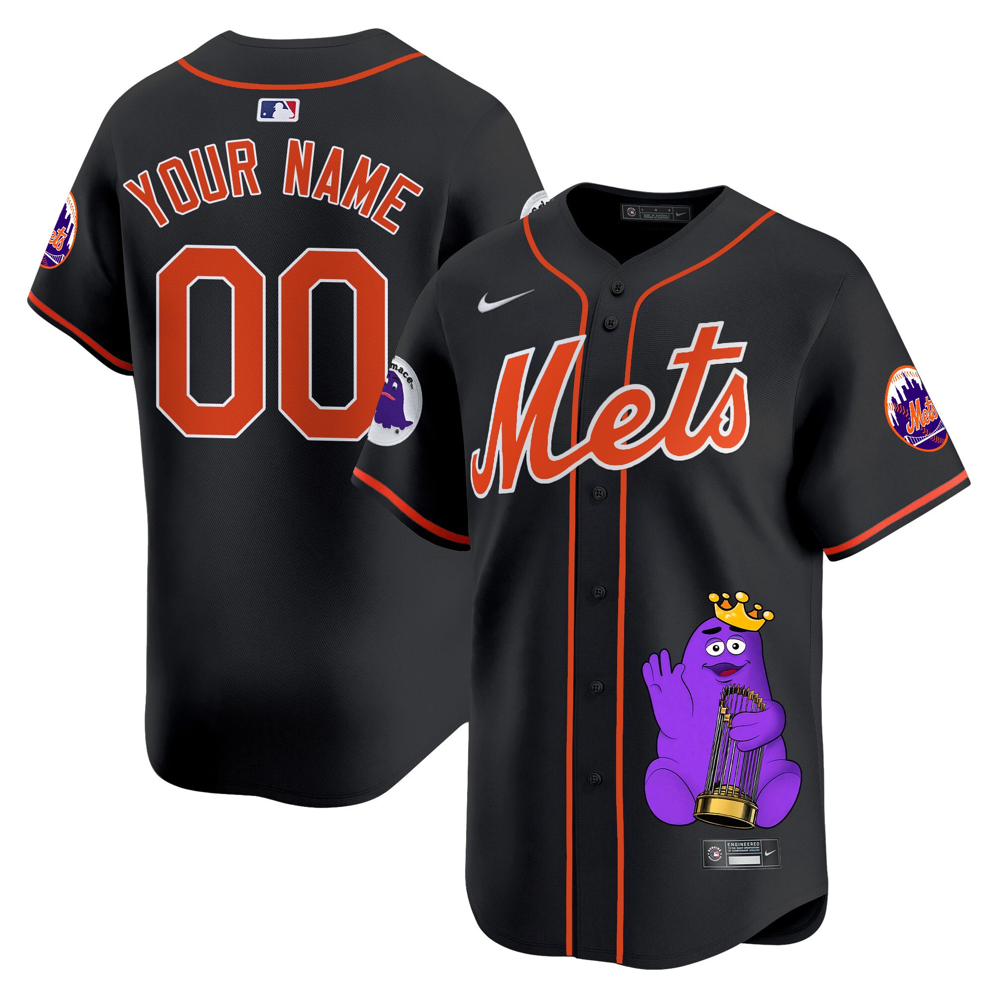 Men New York Mets Grimace Vapor Premier Limited Custom Black Jersey - Printed