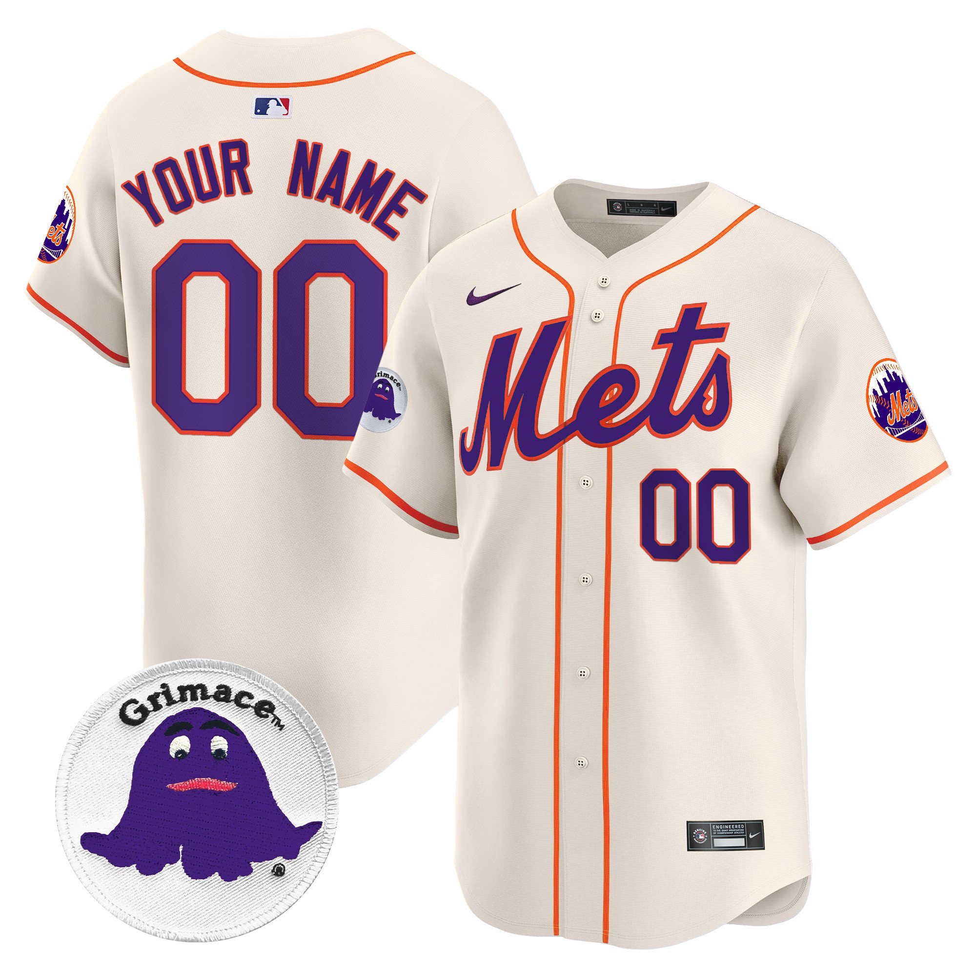 Men New York Mets Grimace Vapor Premier Limited Custom Cream Jersey - All Stitched