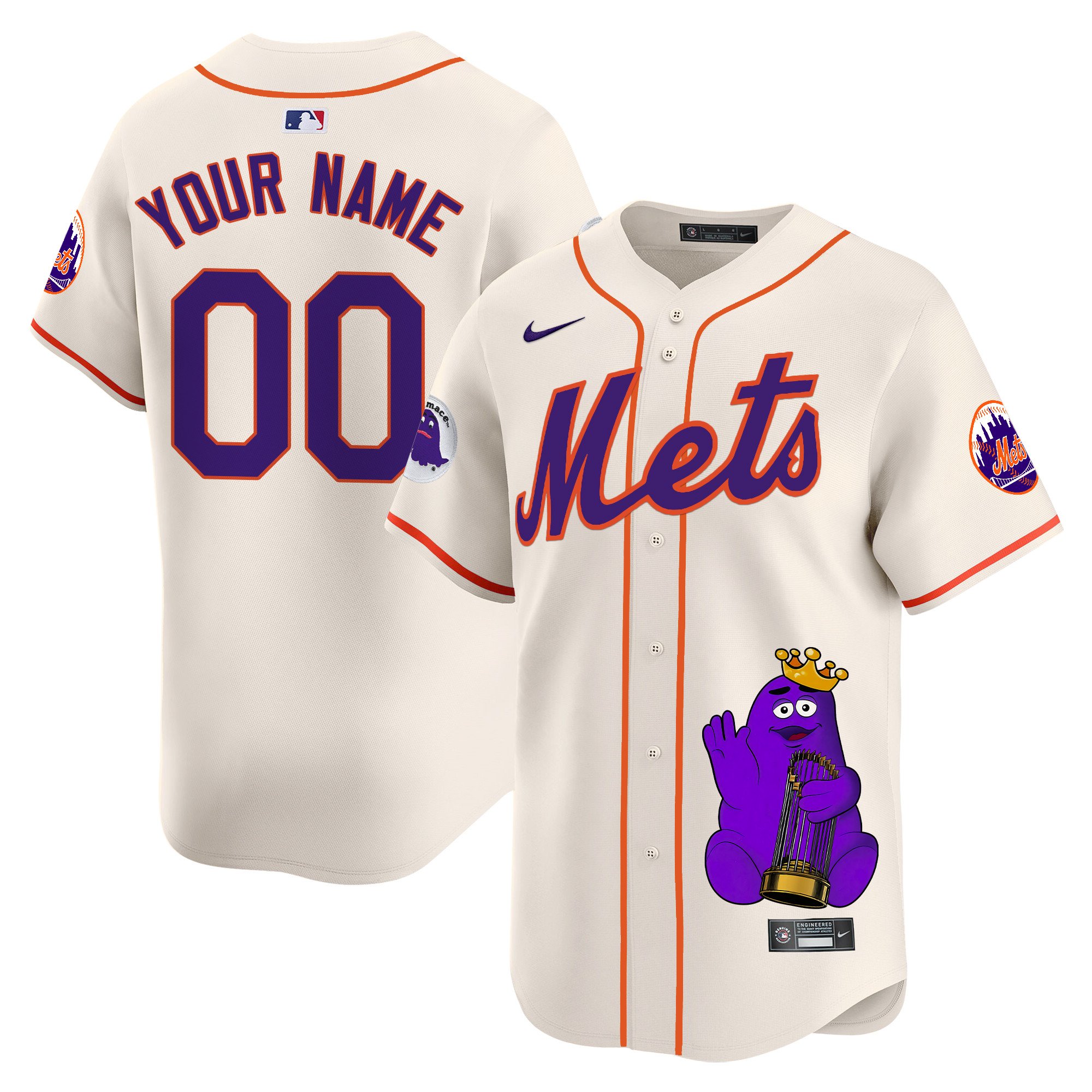 Men New York Mets Grimace Vapor Premier Limited Custom Cream Jersey - Printed
