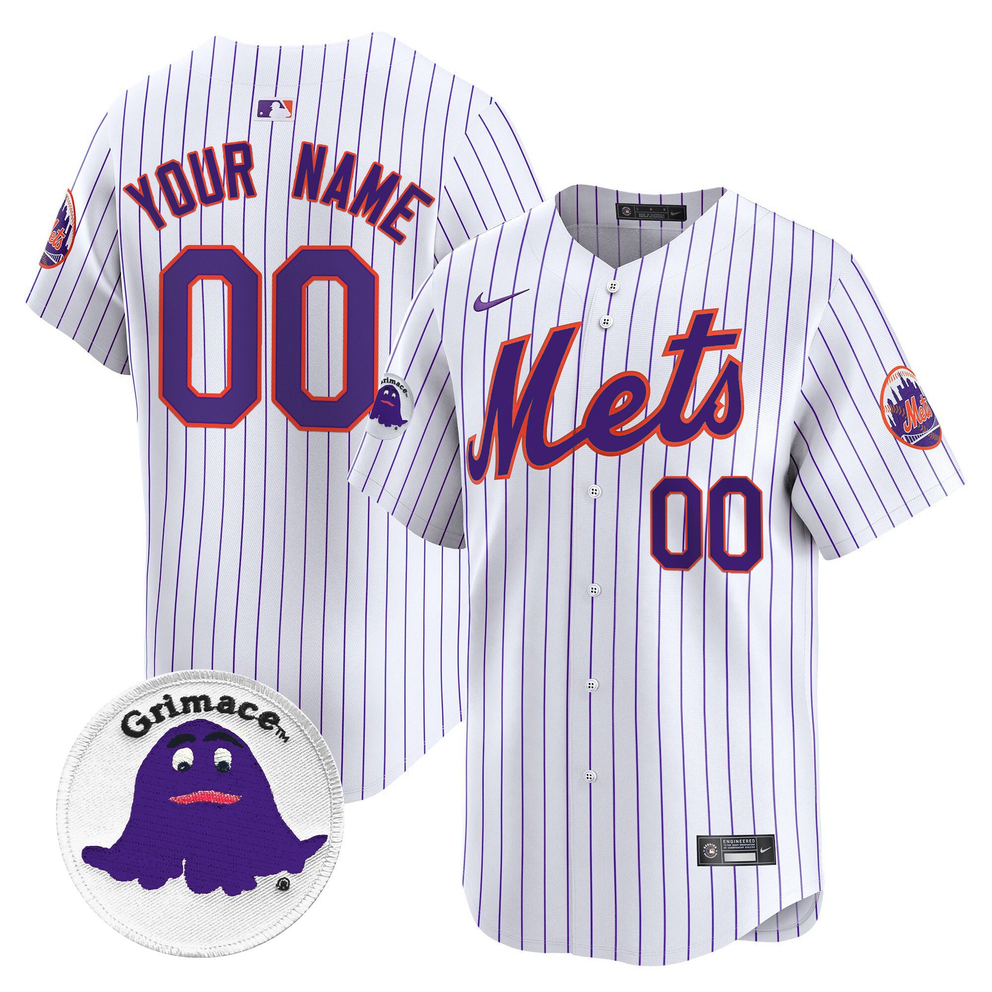 Men New York Mets Grimace Vapor Premier Limited Custom Pinstripe Jersey - All Stitched