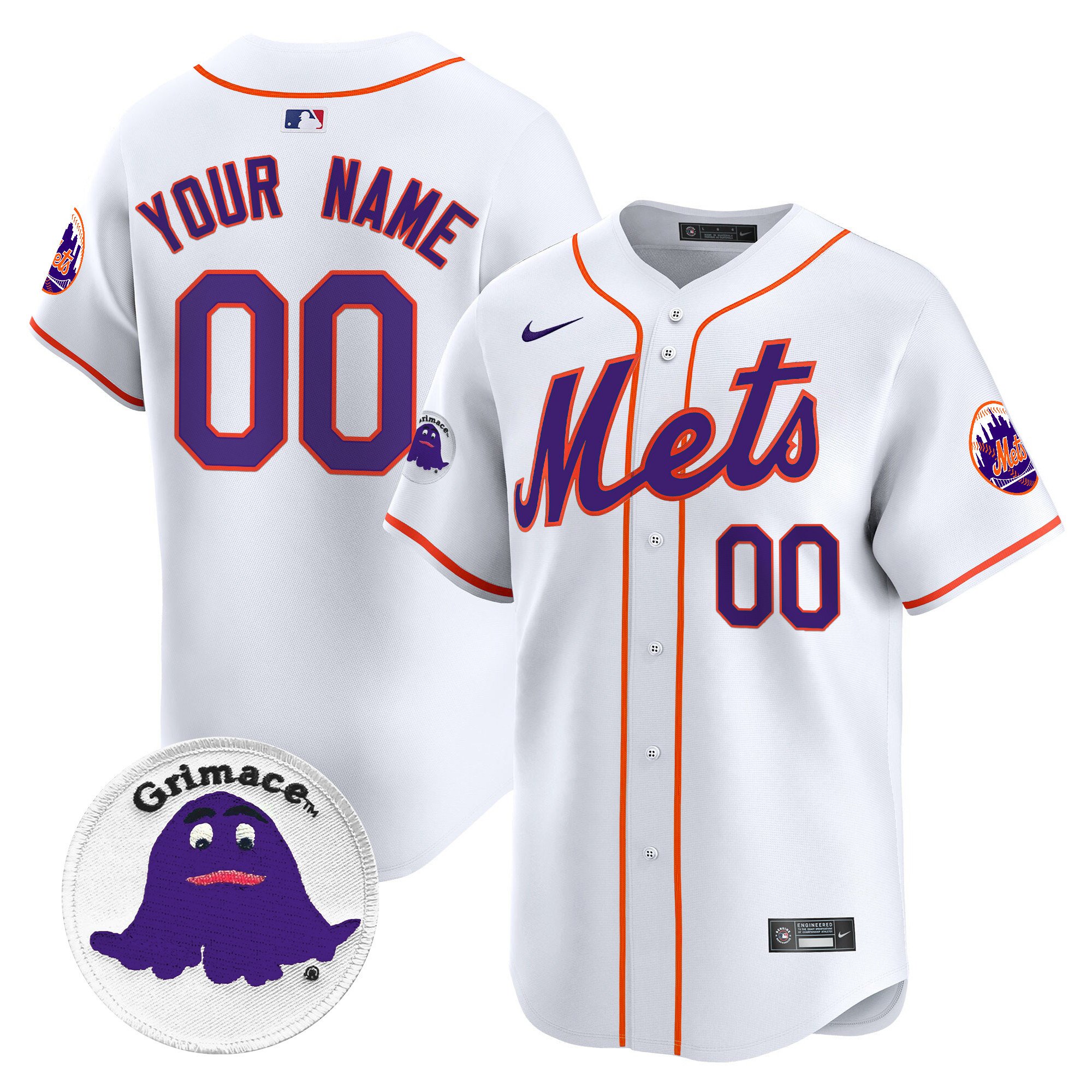 Men New York Mets Grimace Vapor Premier Limited Custom White Jersey - All Stitched