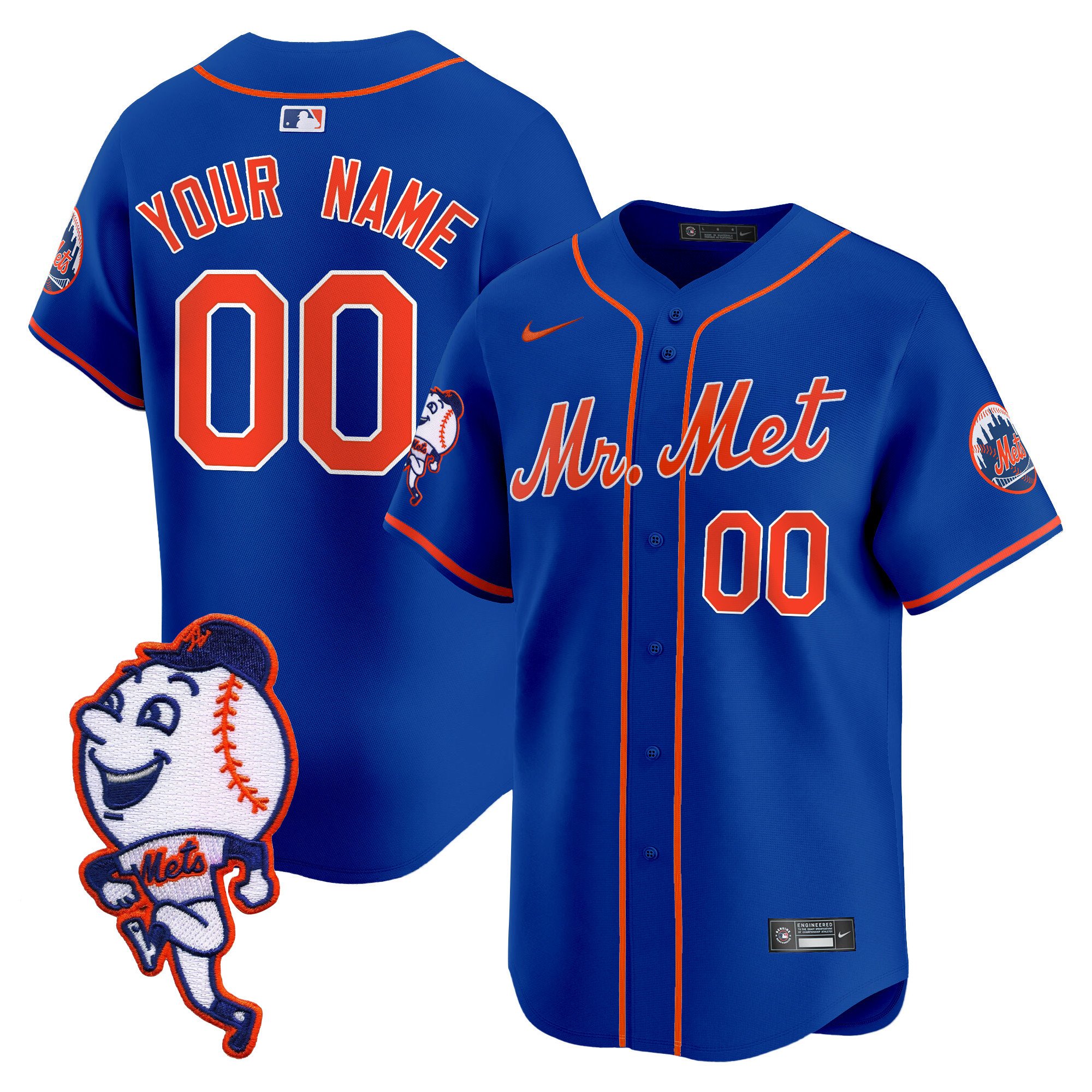 Men New York Mets Mr. Met Patch Vapor Premier Limited Custom Royal Jersey - All Stitched