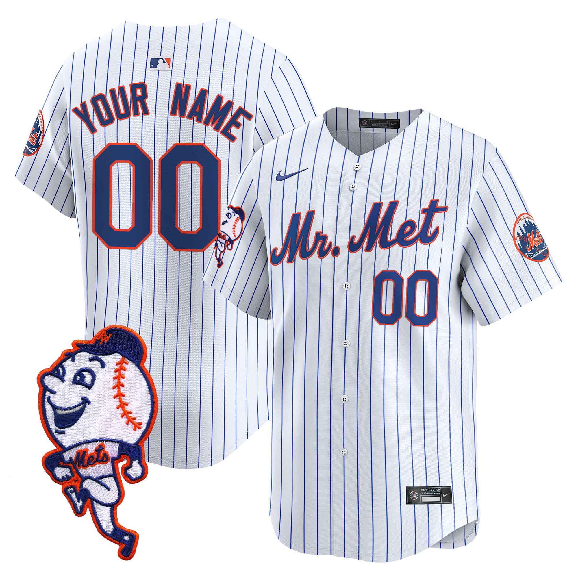 Men New York Mets Mr. Met Patch Vapor Premier Limited Custom White Jersey - All Stitched