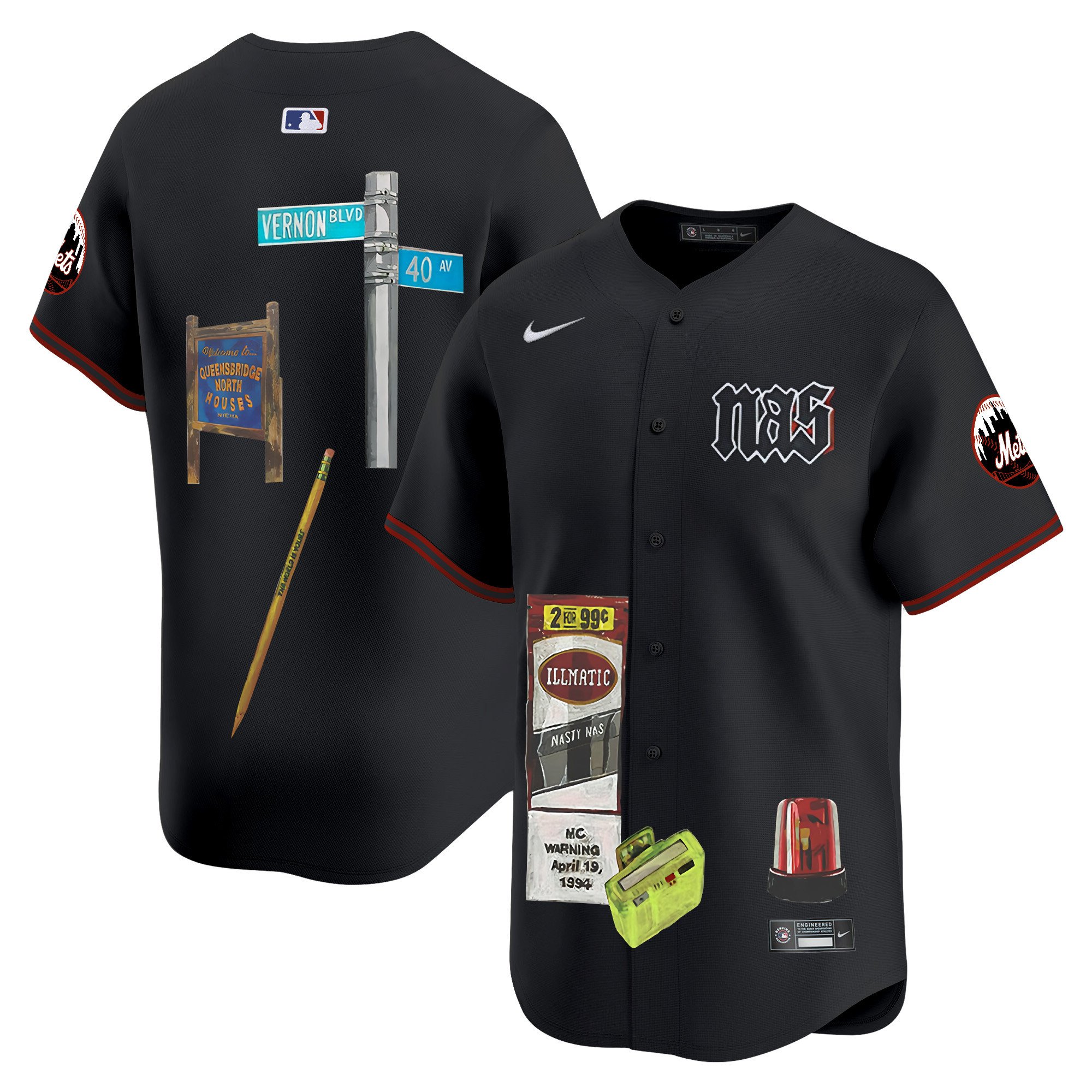 Men New York Mets Nas Illmatic Vapor Premier Limited Black Nas Jersey - Printed