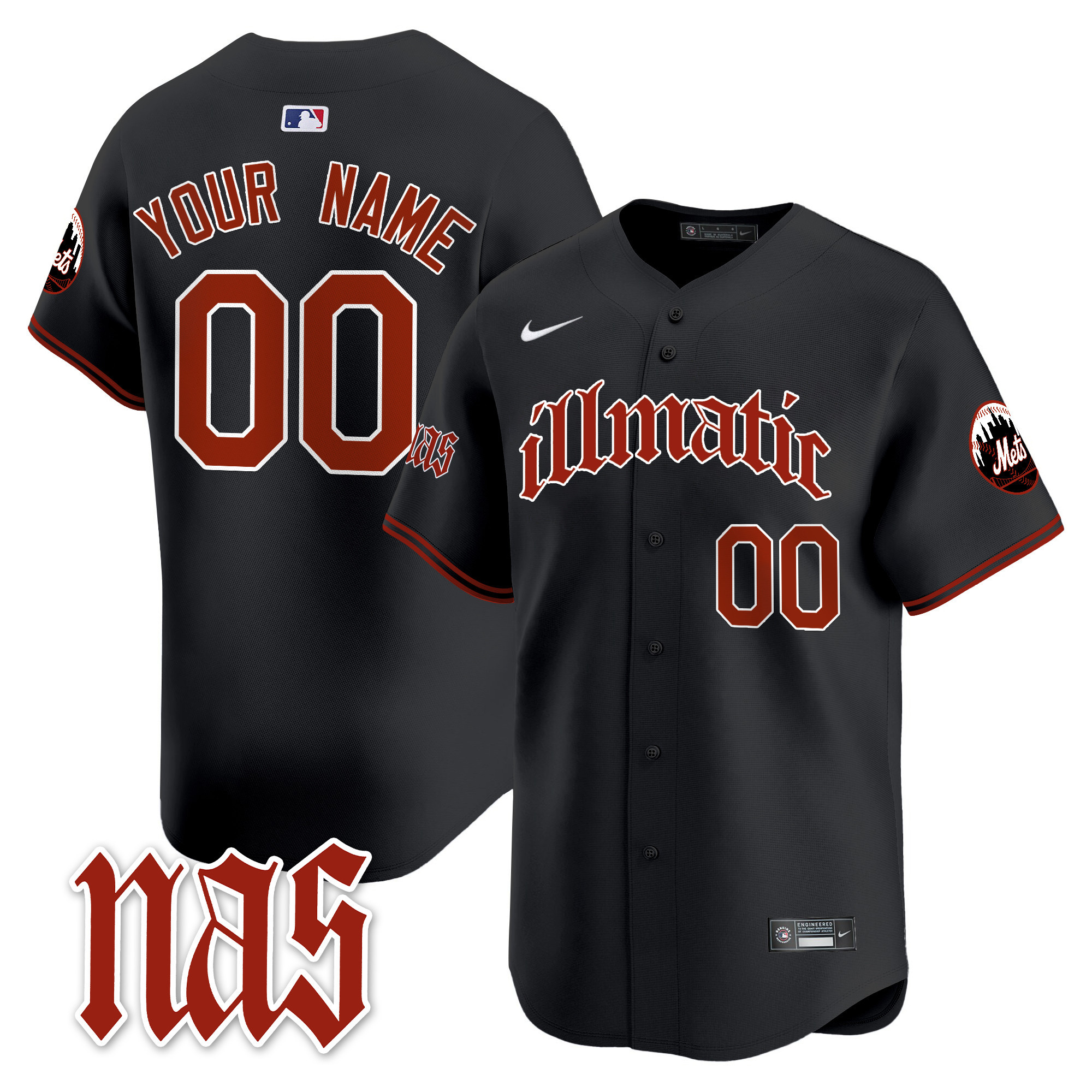 Men New York Mets Nas Illmatic Vapor Premier Limited Custom Black Jersey - All Stitched