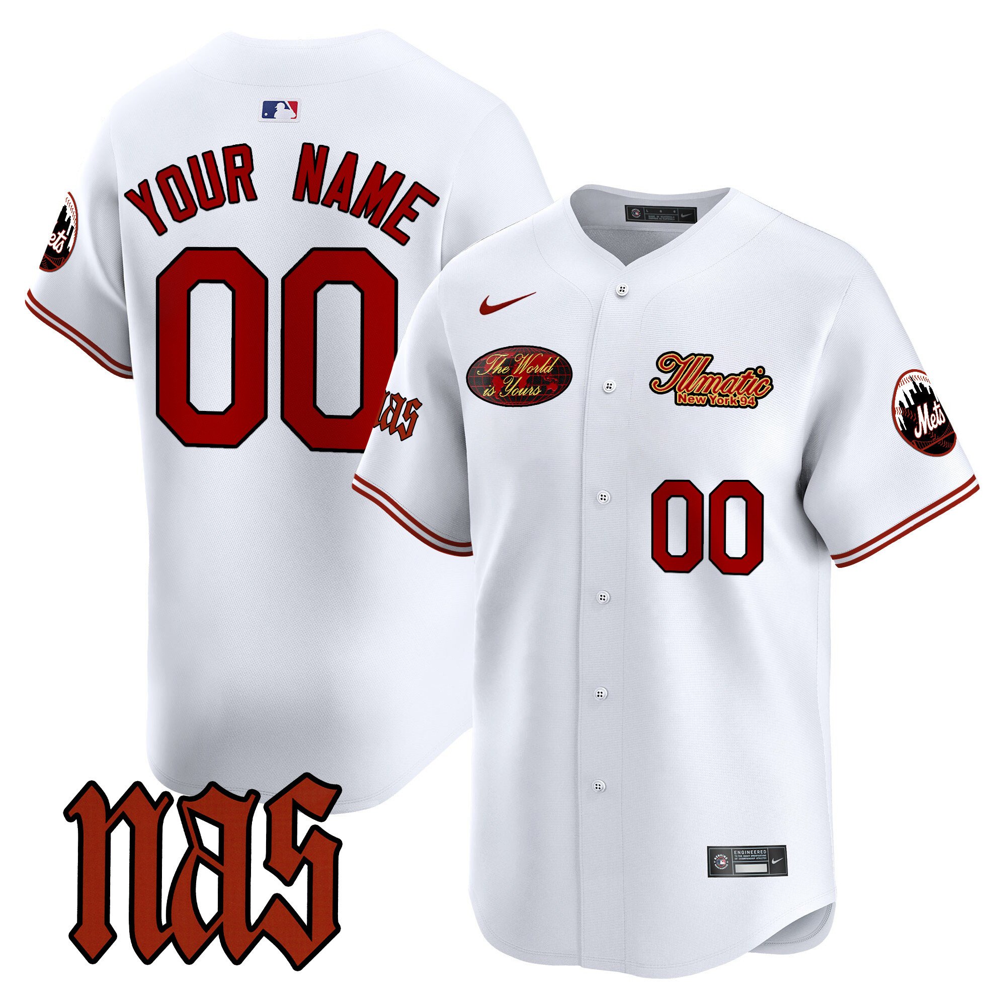 Men New York Mets Nas Illmatic Vapor Premier Limited Custom White Jersey V2 - All Stitched