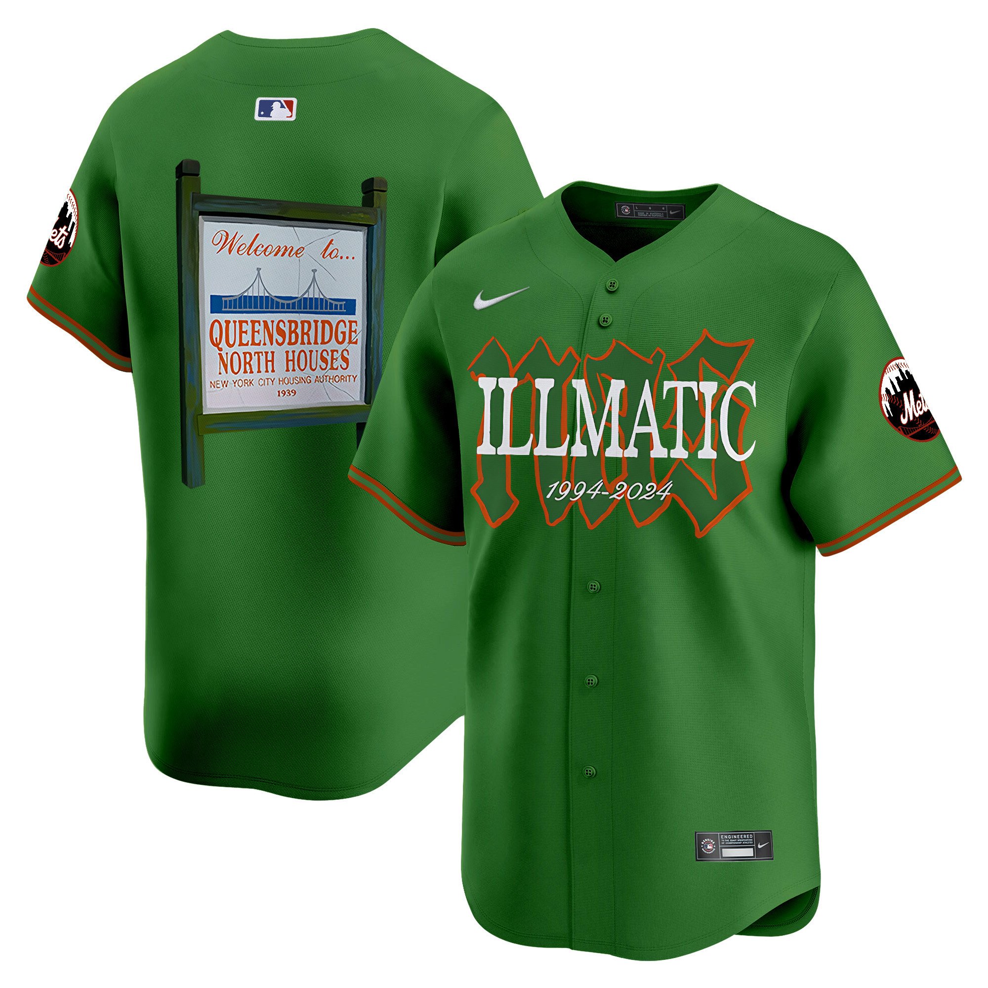 Men New York Mets Nas Illmatic Vapor Premier Limited Green Crewneck Jersey - Printed