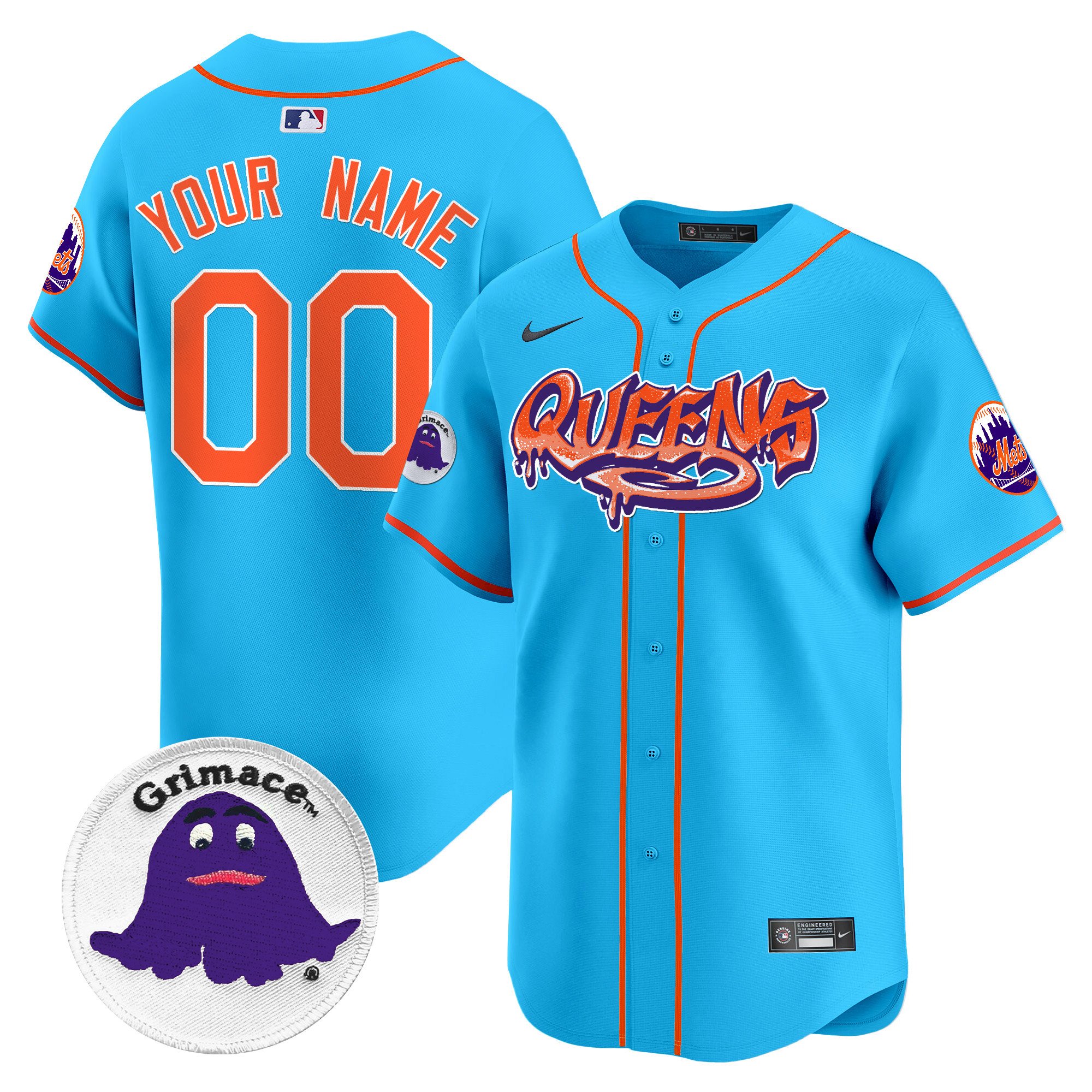 Men New York Mets Queens Graffiti Vapor Premier Limited Custom Light Blue Jersey - All Stitched