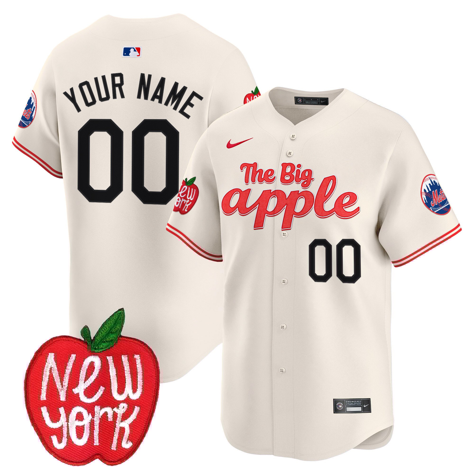 Men New York Mets The Big Apple Vapor Premier Limited Custom Cream Jersey - All Stitched