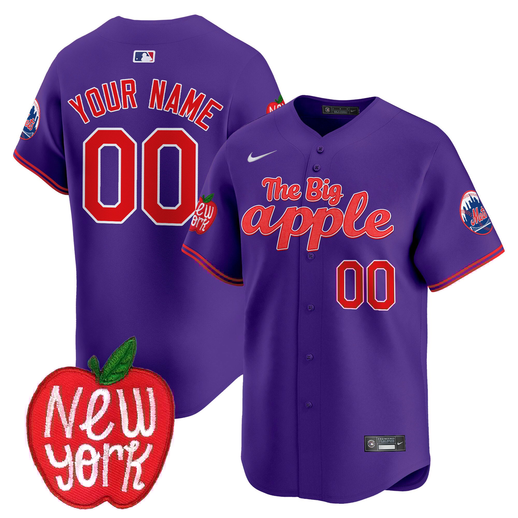 Men New York Mets The Big Apple Vapor Premier Limited Custom Purple Jersey - All Stitched