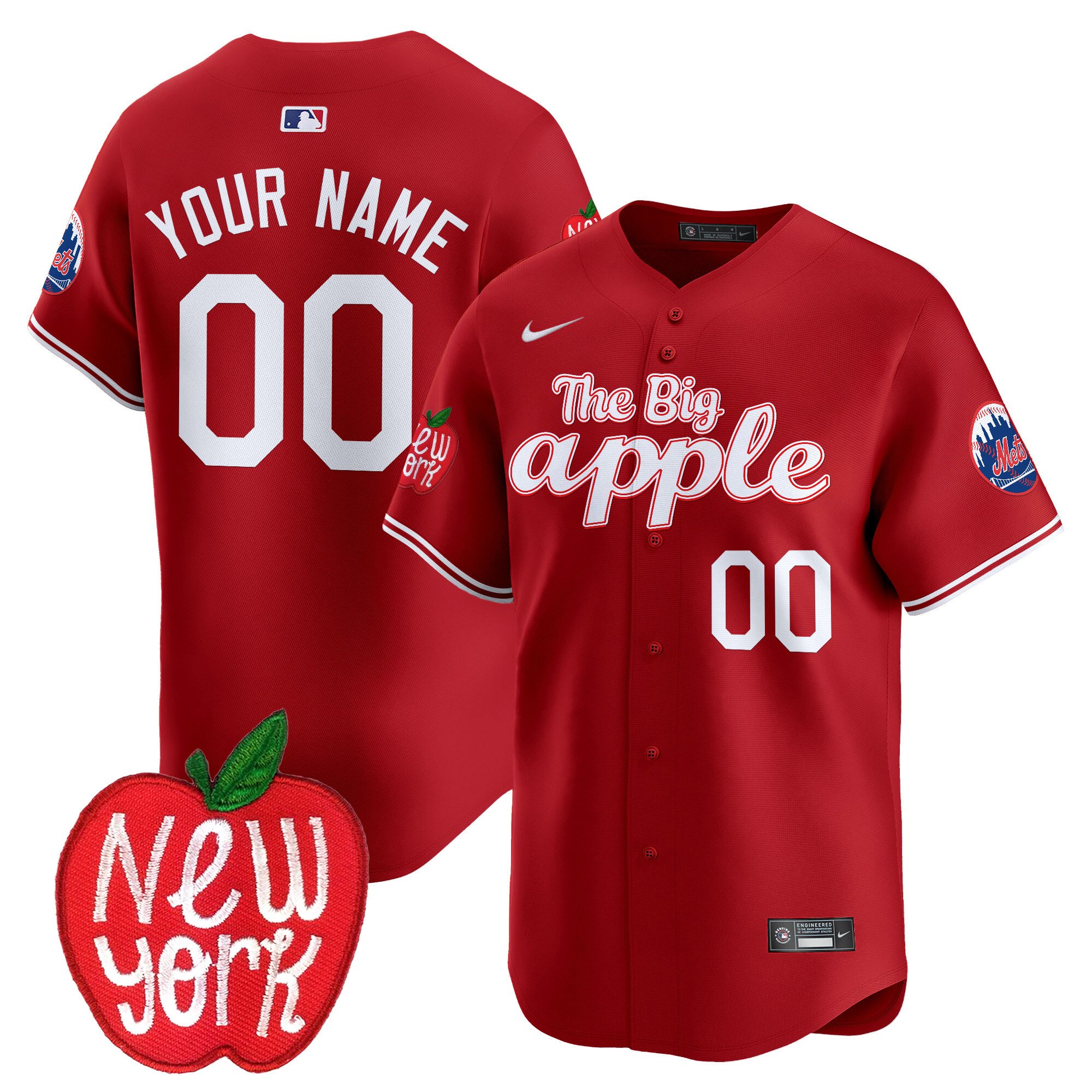 Men New York Mets The Big Apple Vapor Premier Limited Custom Red Jersey - All Stitched