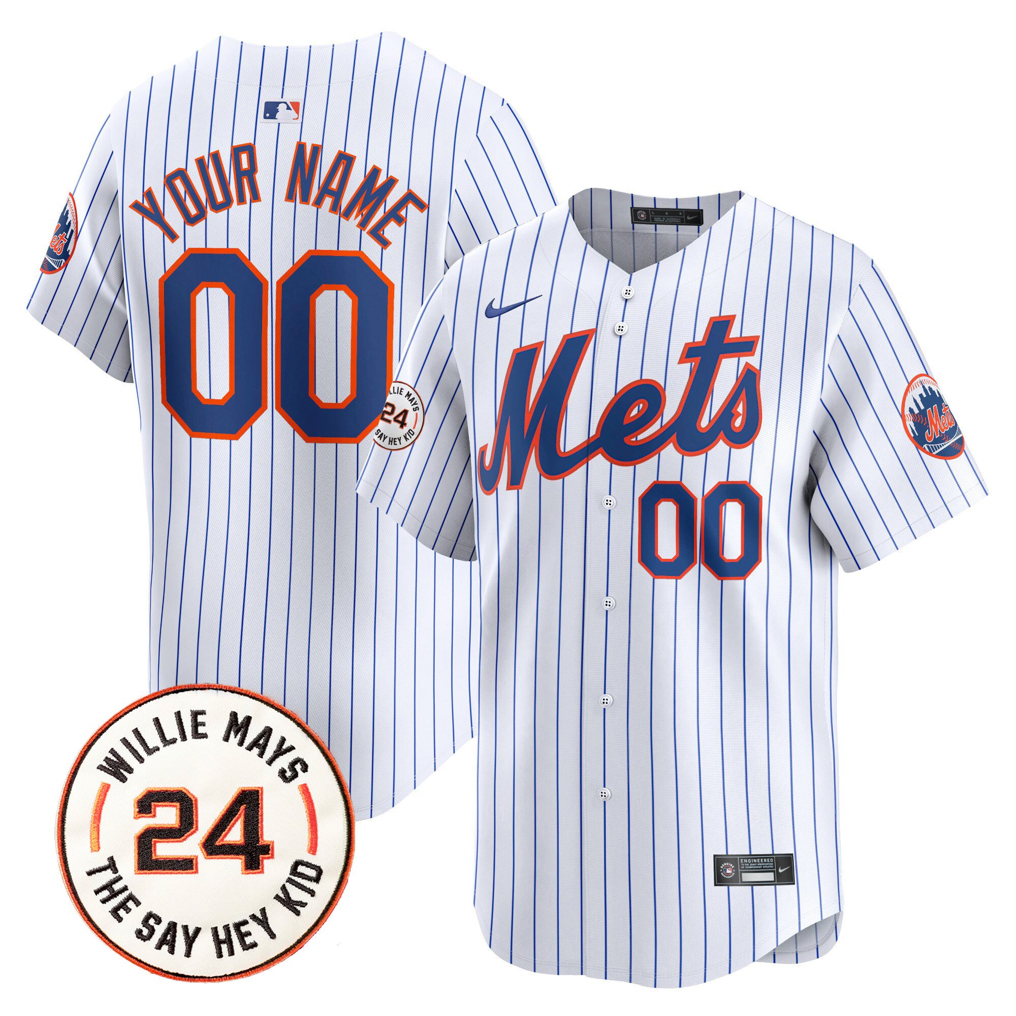 Men New York Mets Willie Mays Patch Vapor Premier Limited Custom White Jersey - All Stitched