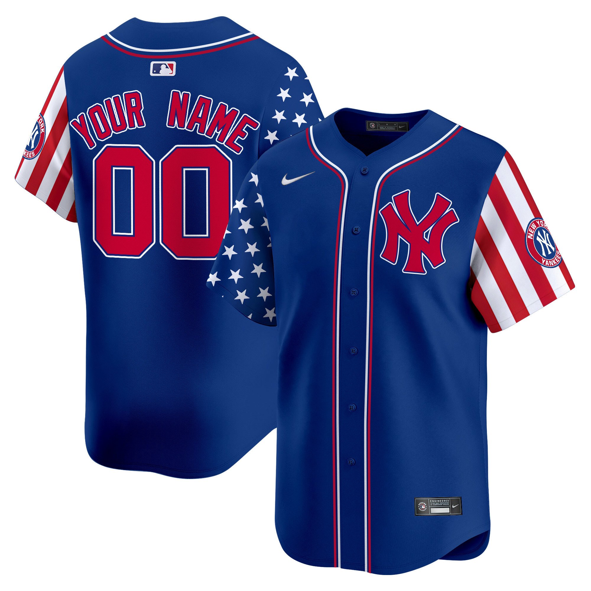 Men New York Yankees 2024 Independence Day Vapor Premier Limited Custom Royal Jersey - All Stitched