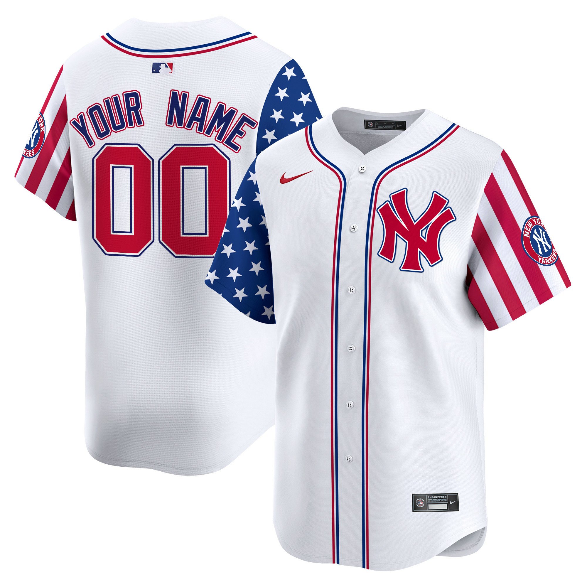 Men New York Yankees 2024 Independence Day Vapor Premier Limited Custom White Jersey - All Stitched
