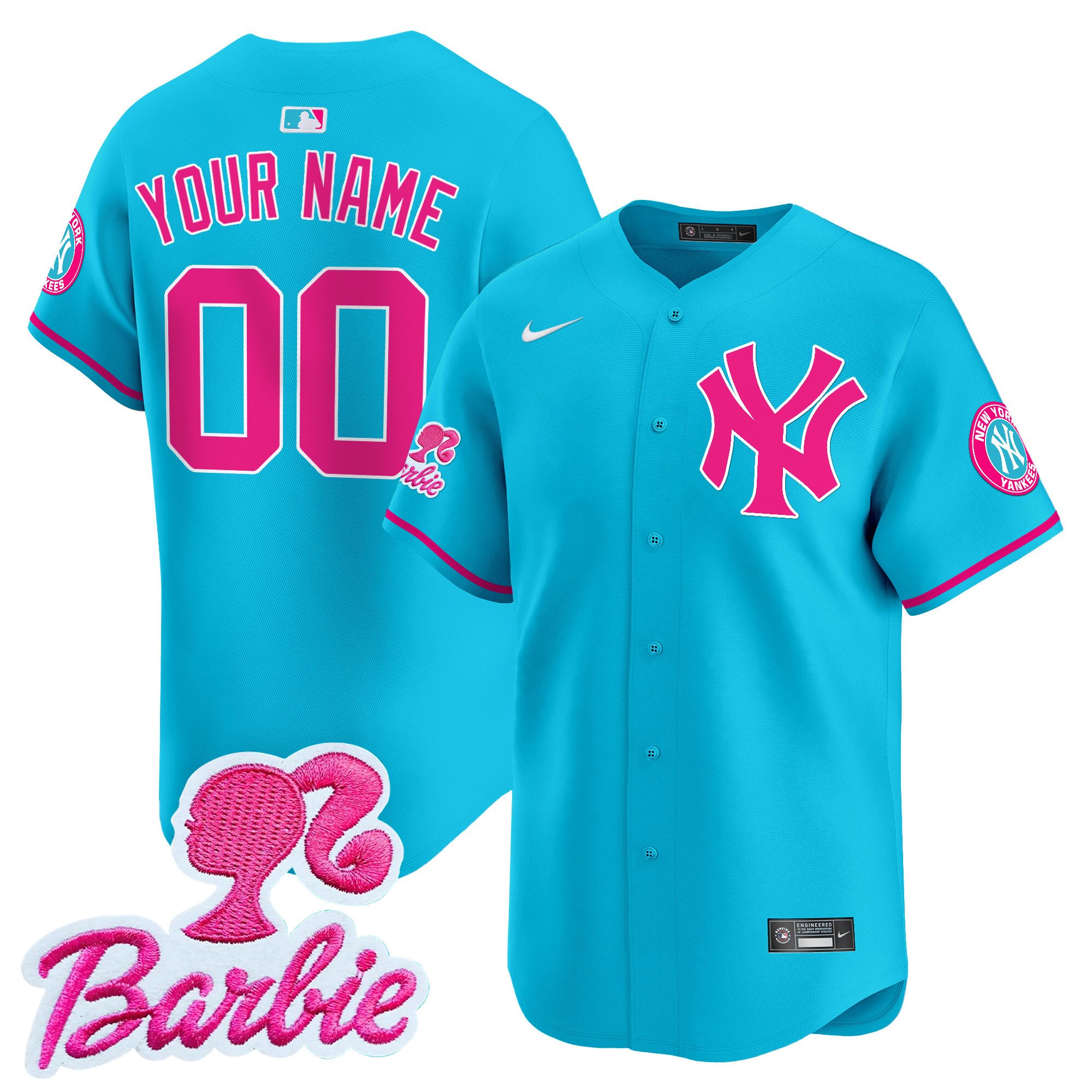 Men New York Yankees Barbie Patch Vapor Premier Limited Custom Light Blue Jersey - All Stitched