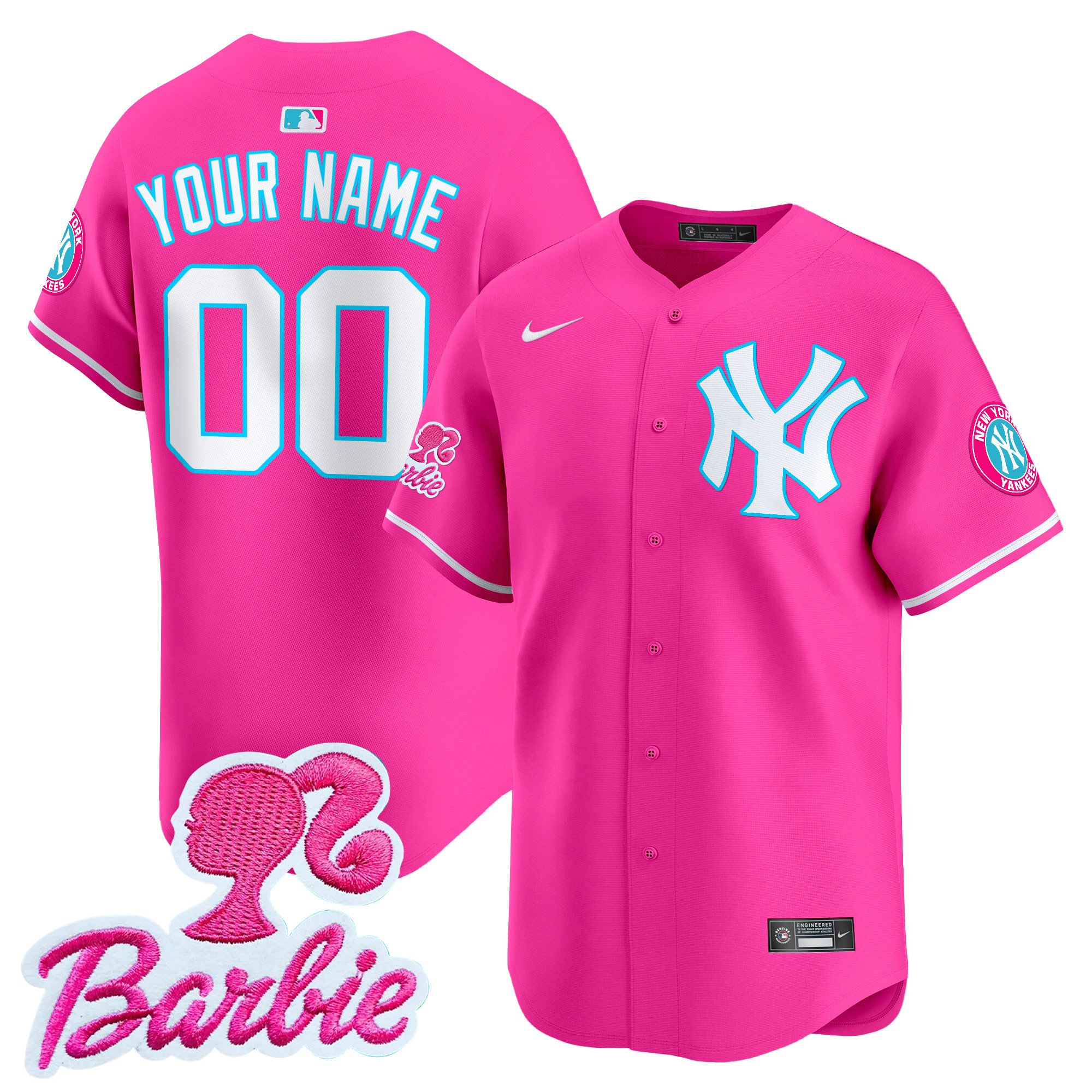 Men New York Yankees Barbie Patch Vapor Premier Limited Custom Pink Jersey - All Stitched