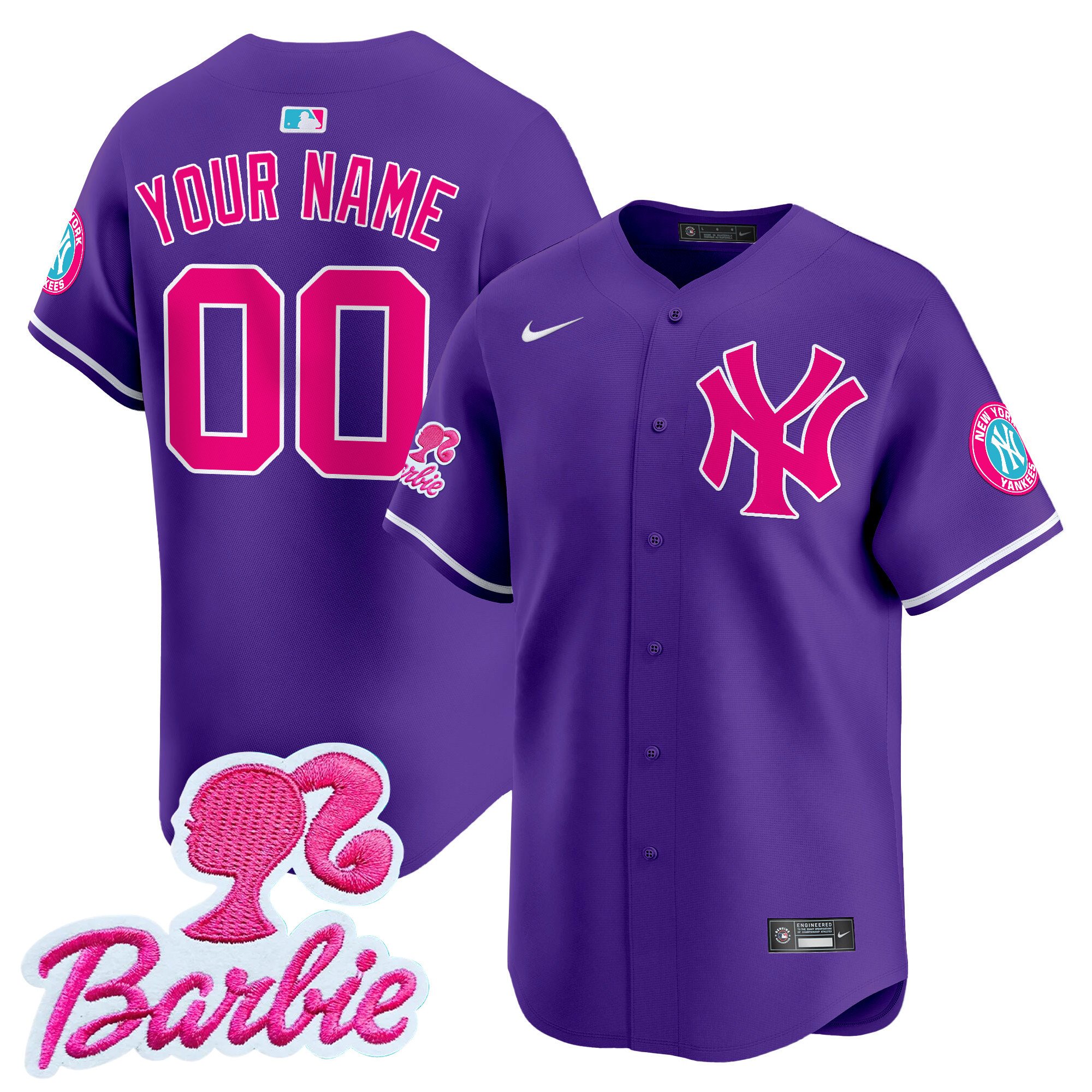 Men New York Yankees Barbie Patch Vapor Premier Limited Custom Purple Jersey - All Stitched