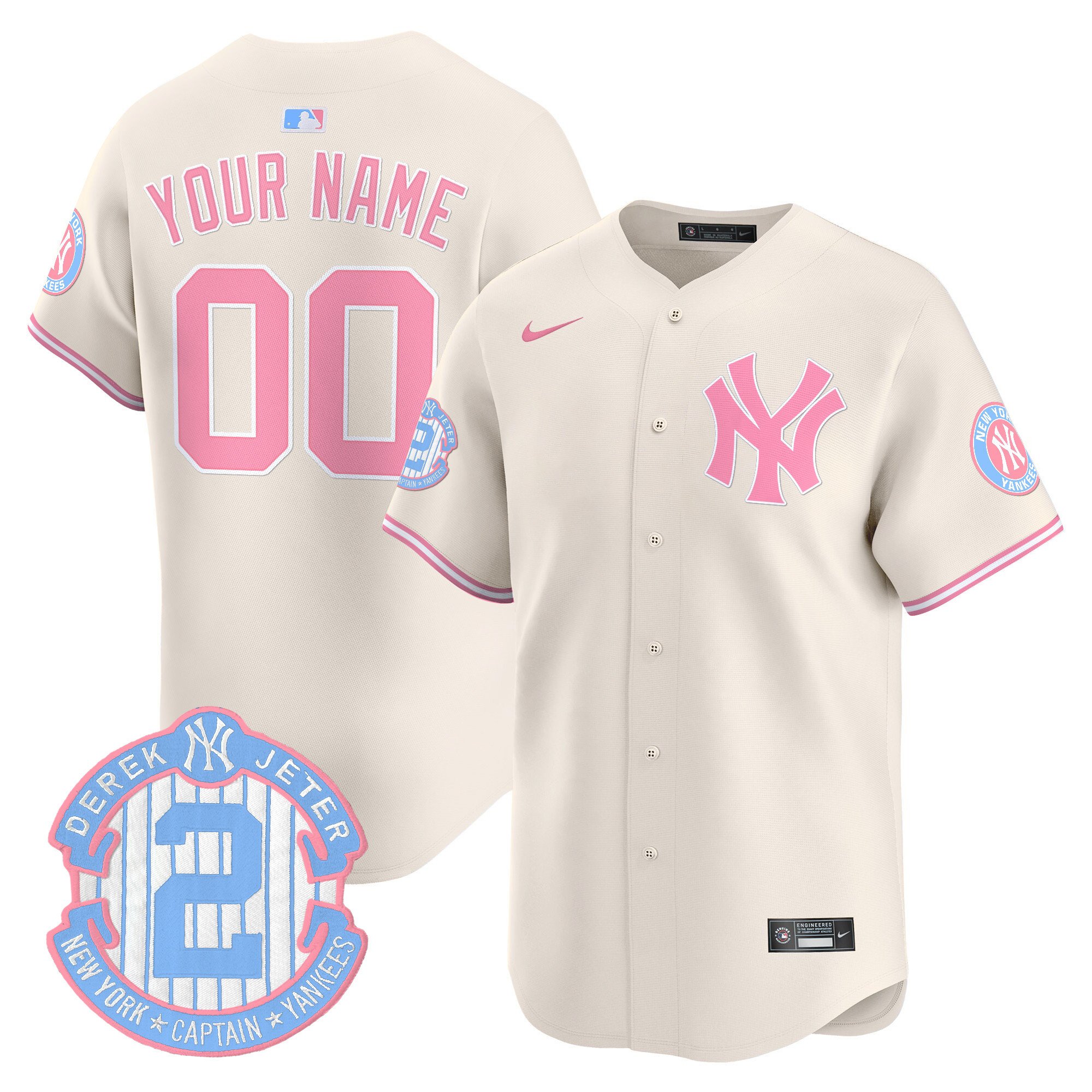 Men New York Yankees Bubblegum Pink Vapor Premier Limited Custom Cream Jersey - All Stitched