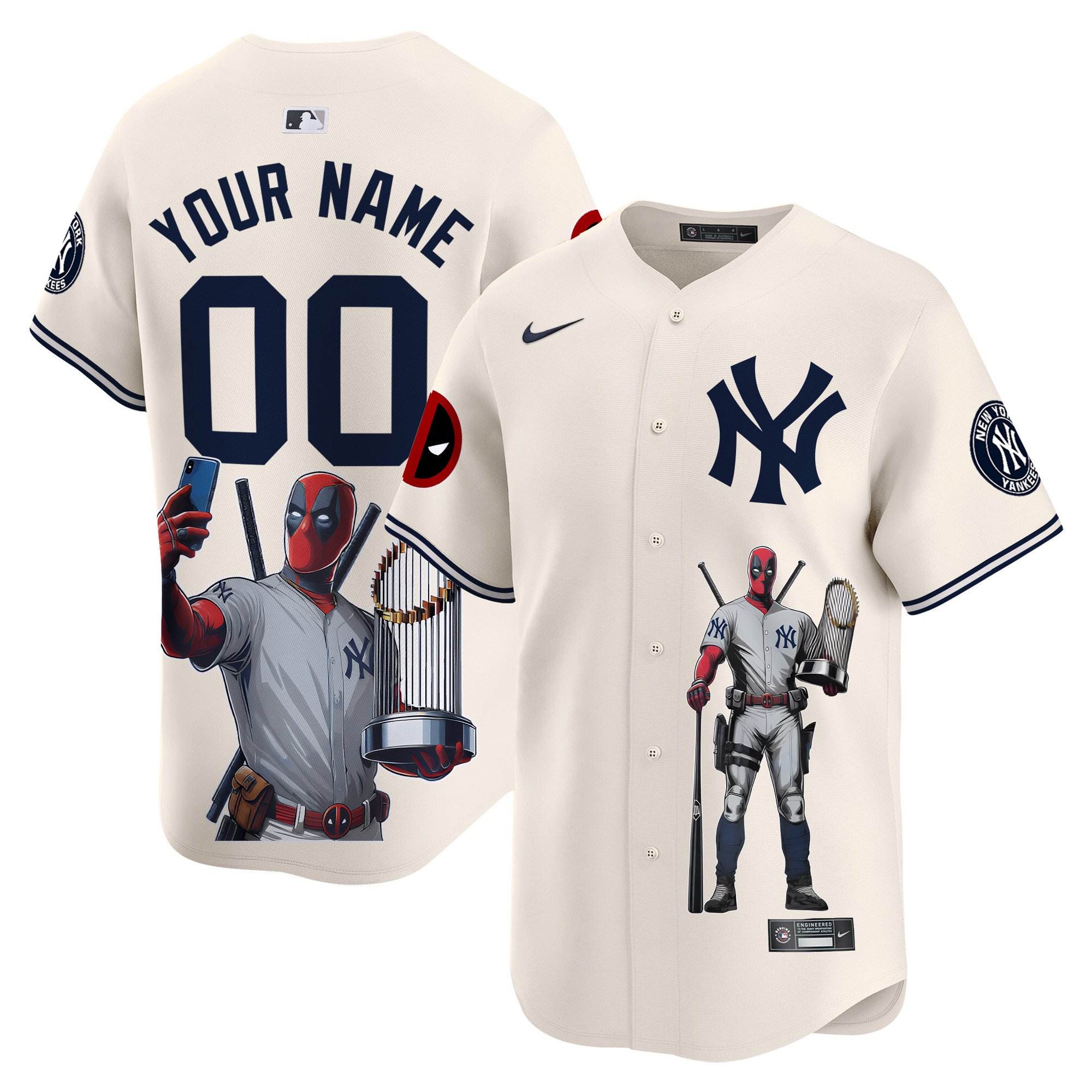 Men New York Yankees Deadpool Premier Limited Custom Cream Jersey - Printed
