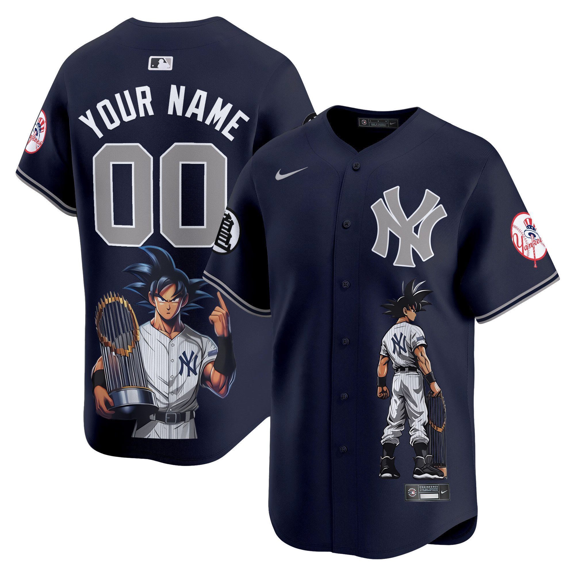 Men New York Yankees Dragon Ball Son Goku Vapor Premier Limited Custom Alternate Jersey - Printed