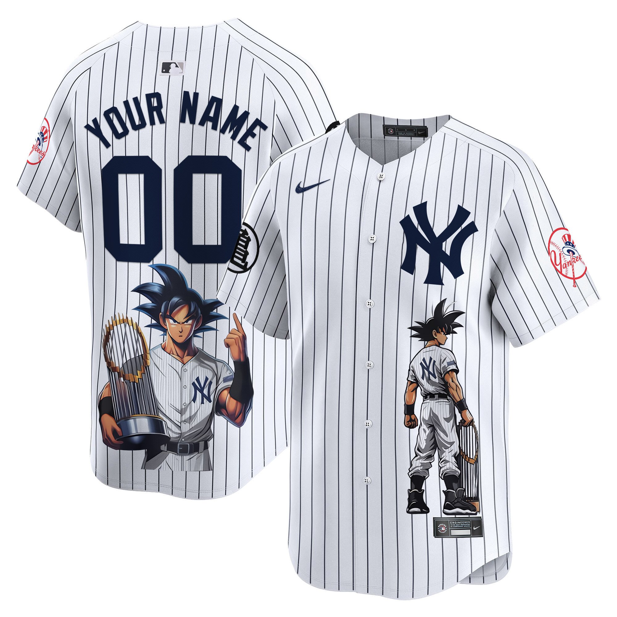 Men New York Yankees Dragon Ball Son Goku Vapor Premier Limited Custom Pinstripe Jersey - Printed