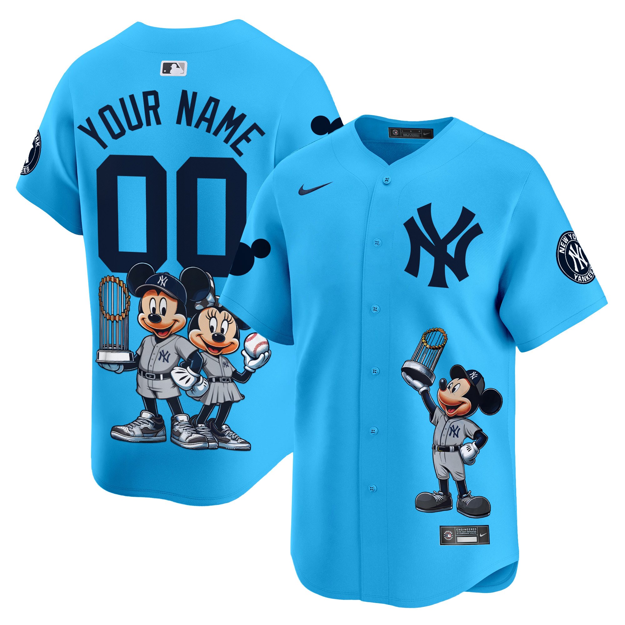 Men New York Yankees Mickey Vapor Premier Limited Custom Light Blue Jersey - Printed