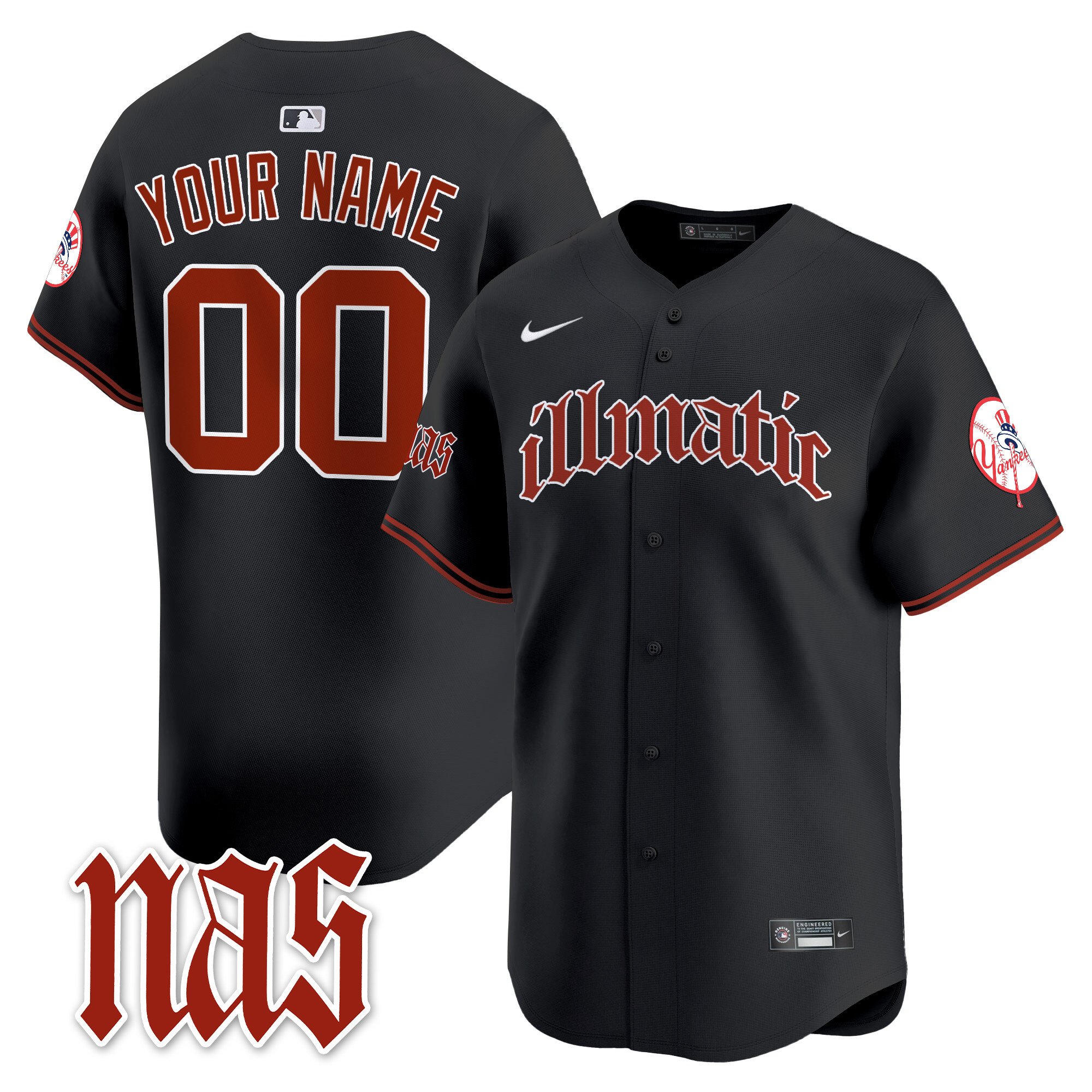 Men New York Yankees Nas Illmatic Vapor Premier Limited Custom Black Jersey - All Stitched