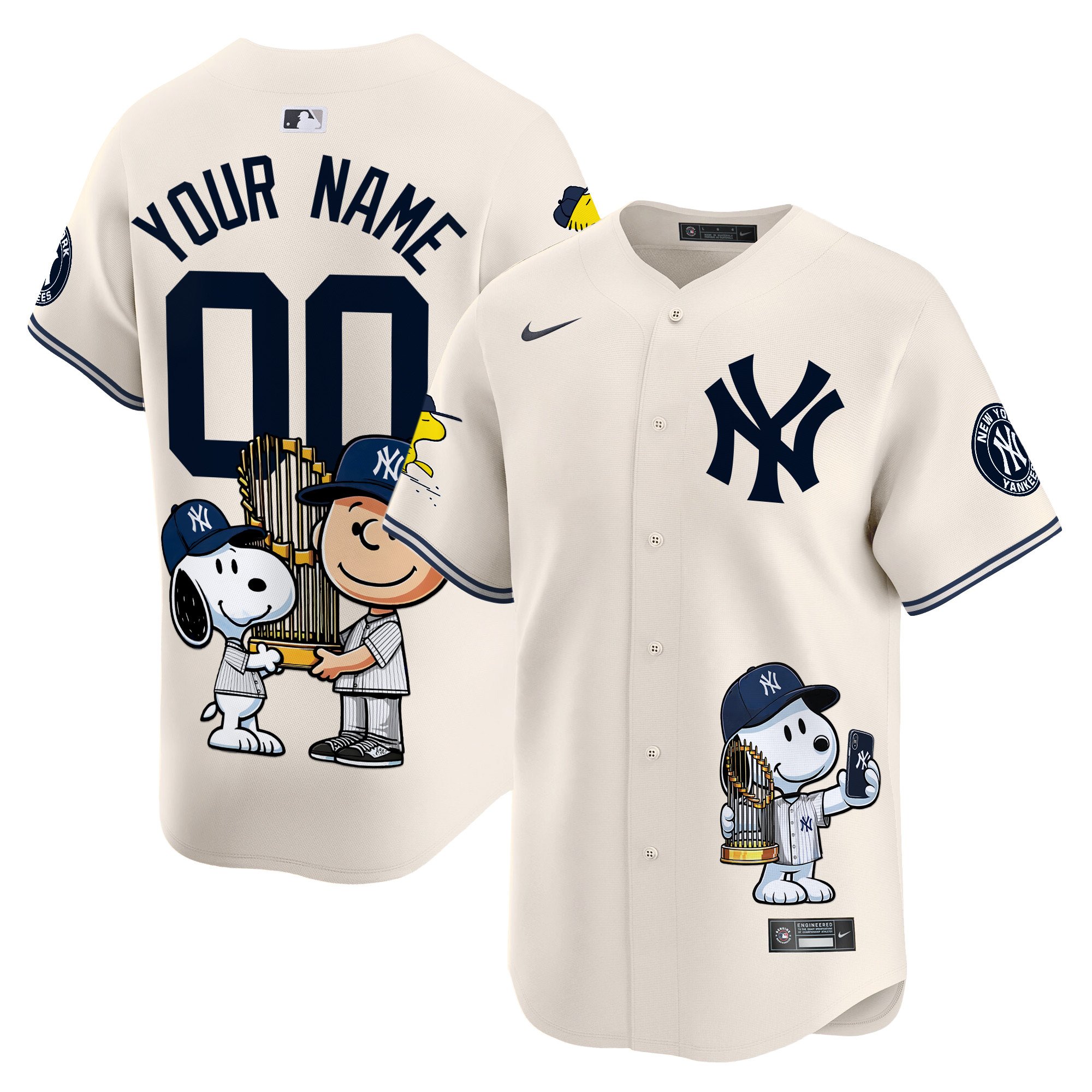 Men New York Yankees Peanut Snoopy Vapor Premier Limited Custom Cream Jersey - Printed