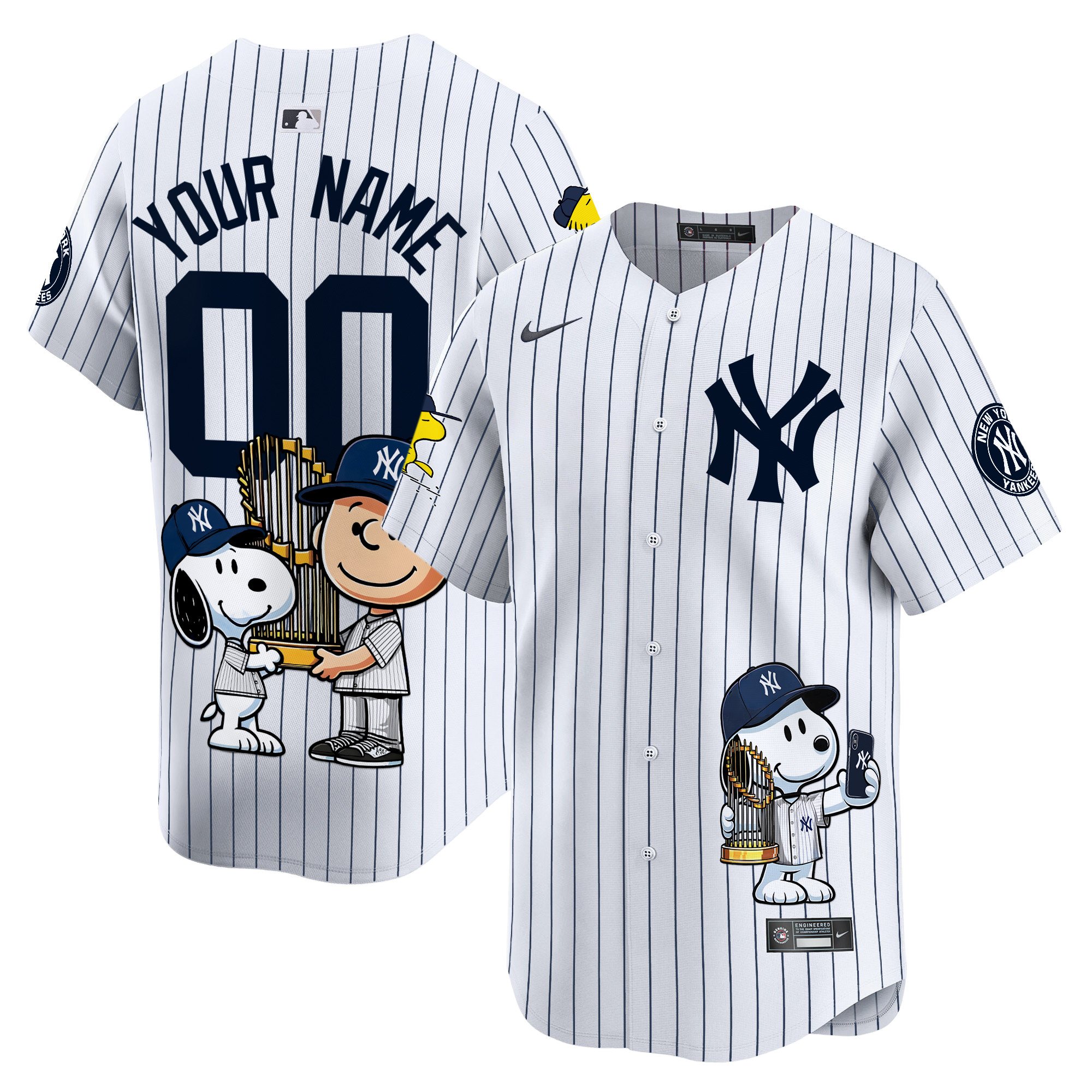 Men New York Yankees Peanut Snoopy Vapor Premier Limited Custom White Jersey - Printed