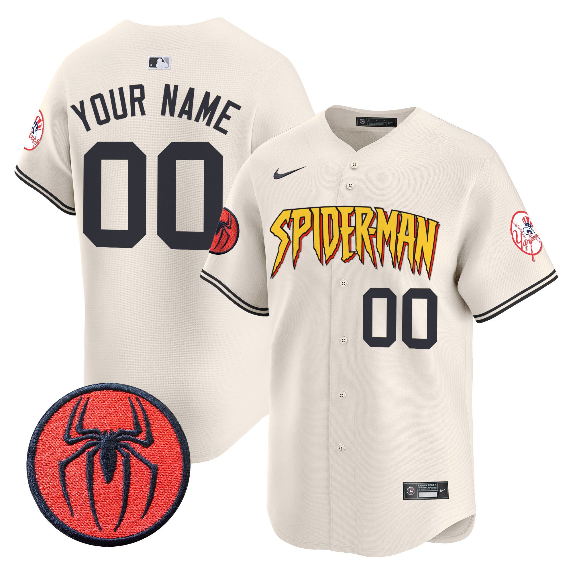 Men New York Yankees Spider-Man Vapor Premier Limited Custom Cream Jersey - All Stitched