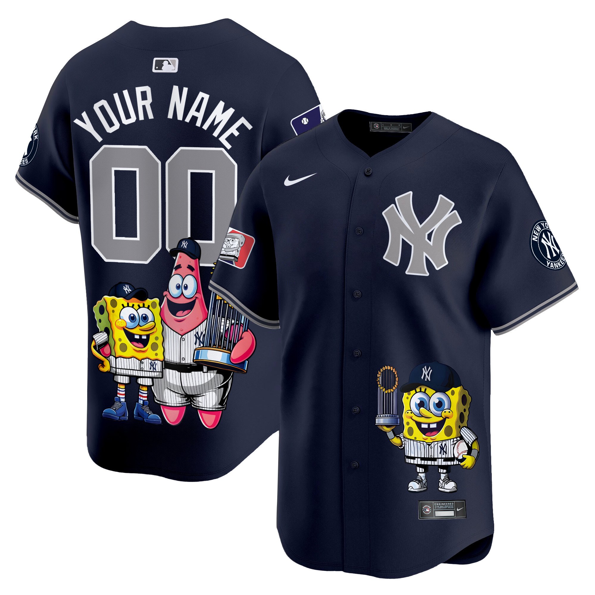 Men New York Yankees SpongeBob SquarePants Vapor Premier Limited Custom Alternate Jersey - Printed