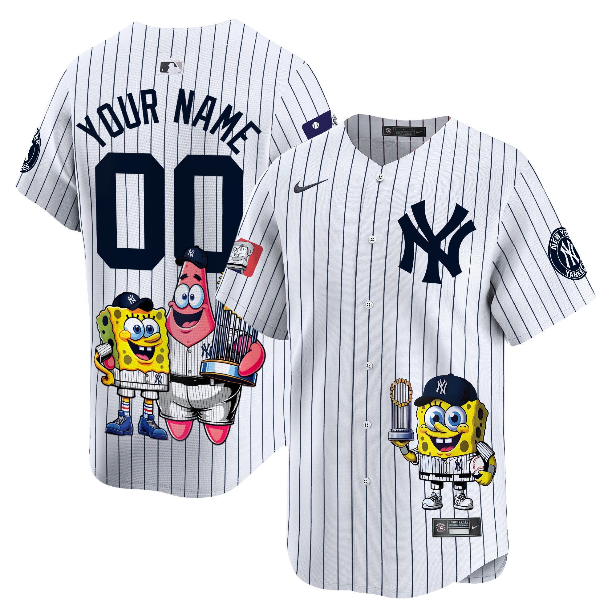 Men New York Yankees SpongeBob SquarePants Vapor Premier Limited Custom White Jersey - Printed