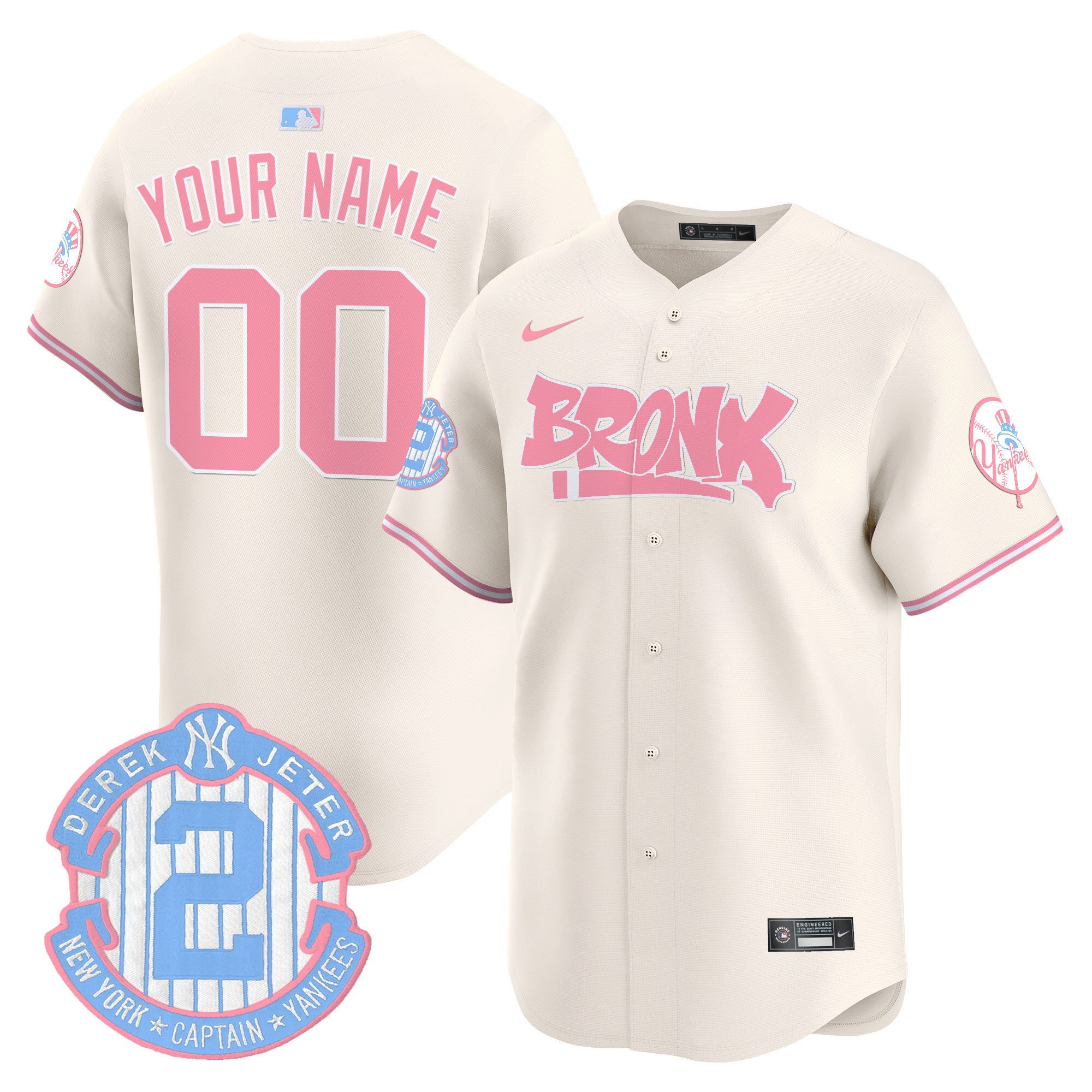 Men New York Yankees The Bronx Graffiti Bubblegum Pink Vapor Premier Limited Custom Cream Jersey - All Stitched
