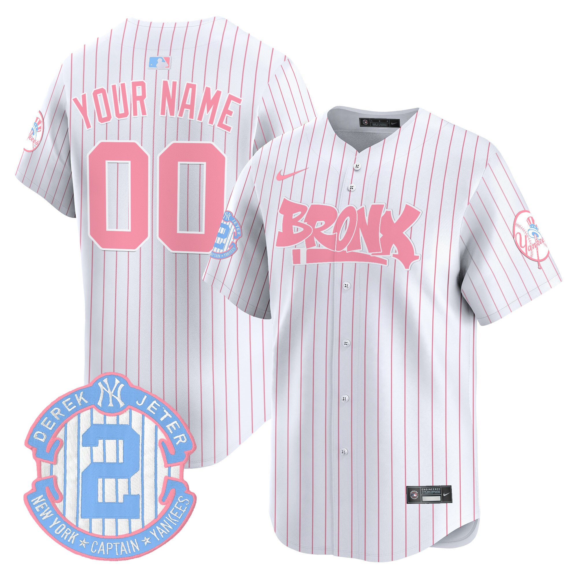 Men New York Yankees The Bronx Graffiti Bubblegum Pink Vapor Premier Limited Custom Pinstripe Jersey - All Stitched