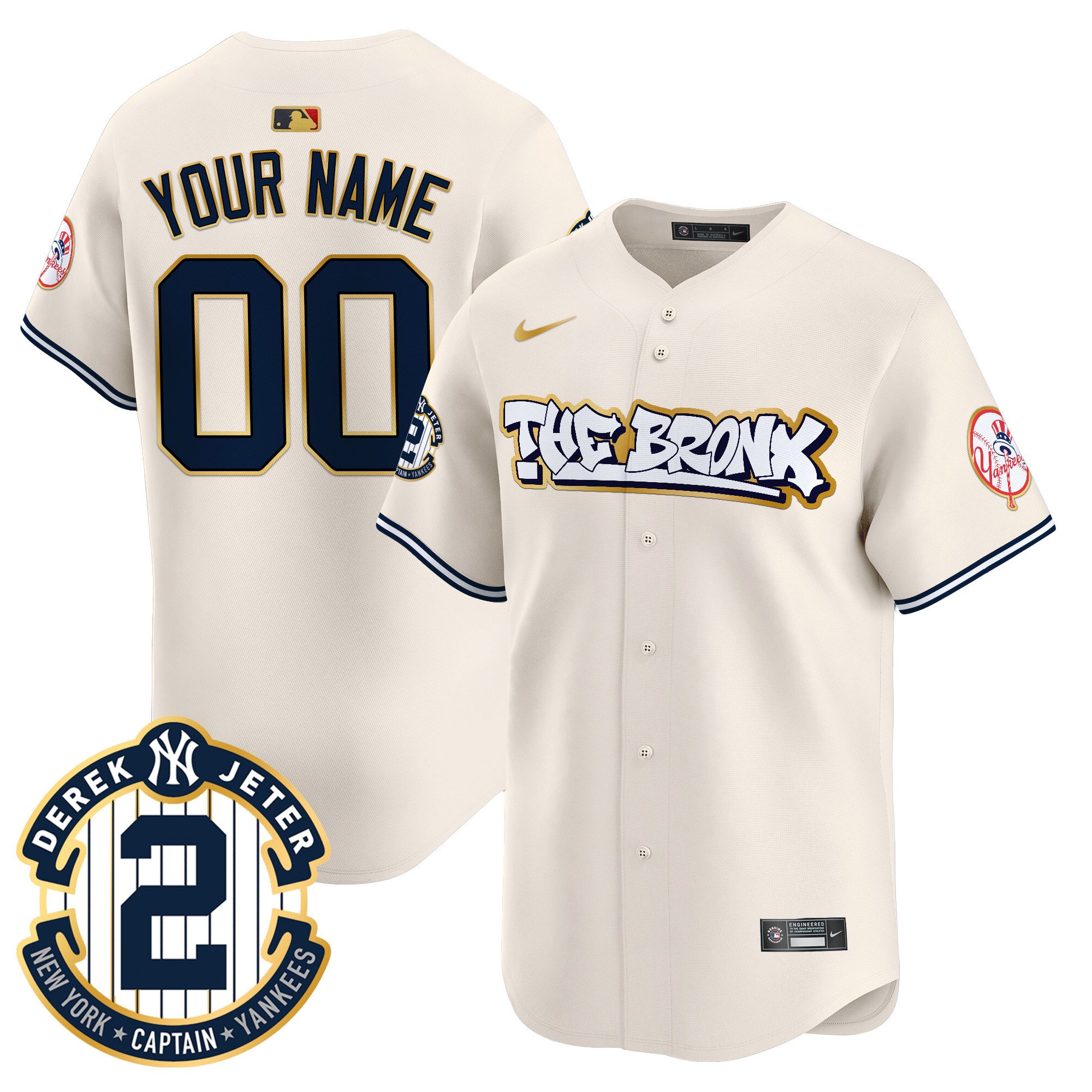 Men New York Yankees The Bronx Graffiti Gold Trim Vapor Premier Limited Custom Cream Jersey - All Stitched