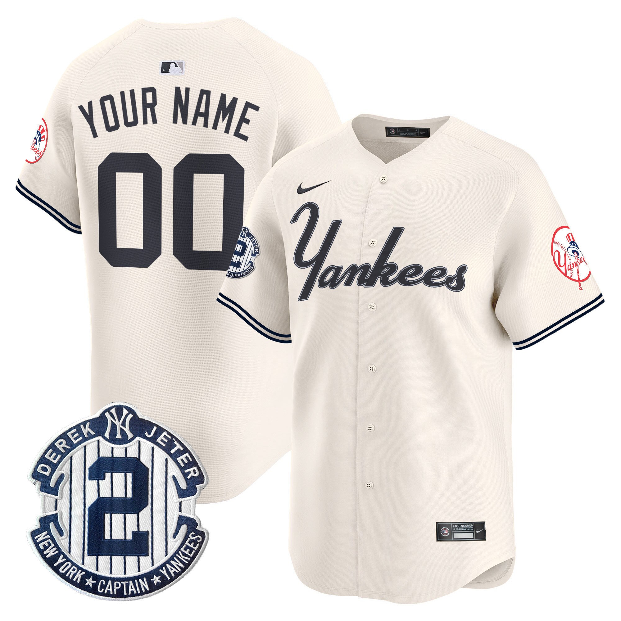 Men New York Yankees Throwback Vapor Premier Limited Custom Cream Jersey - All Stitched