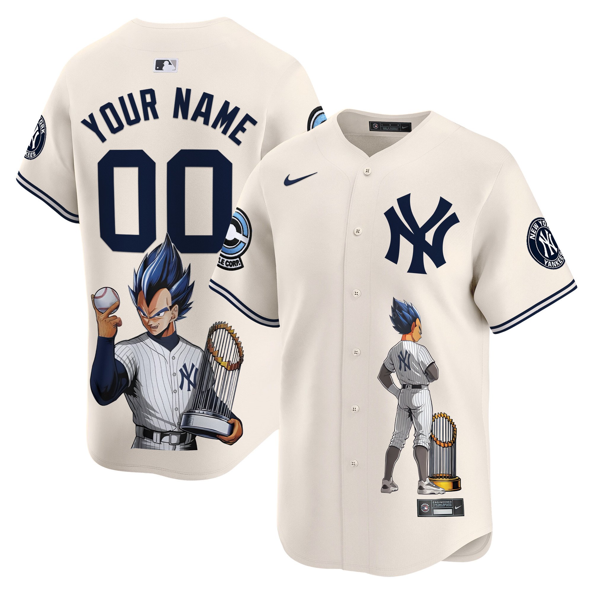 Men New York Yankees Vegeta Dragon Ball Vapor Premier Limited Custom Cream Jersey - Printed