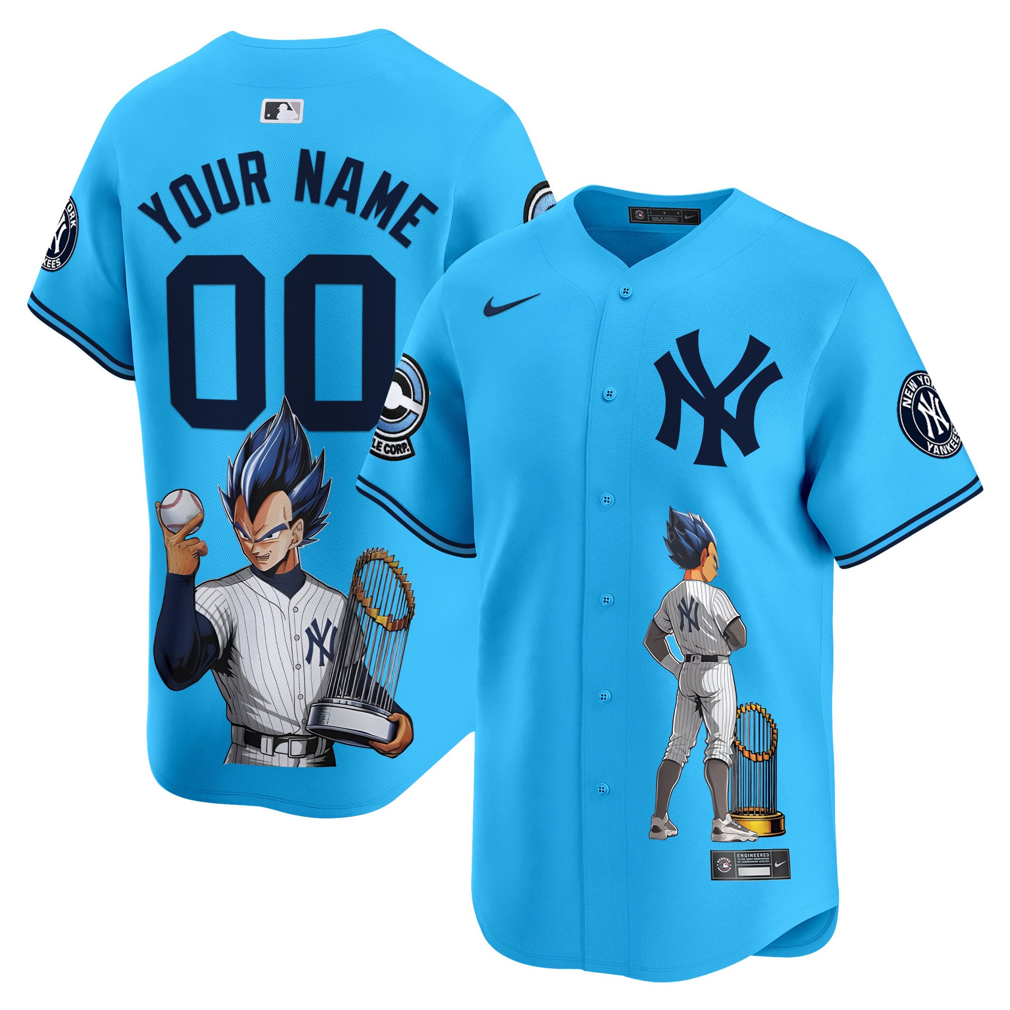 Men New York Yankees Vegeta Dragon Ball Vapor Premier Limited Custom Light Blue Jersey - Printed