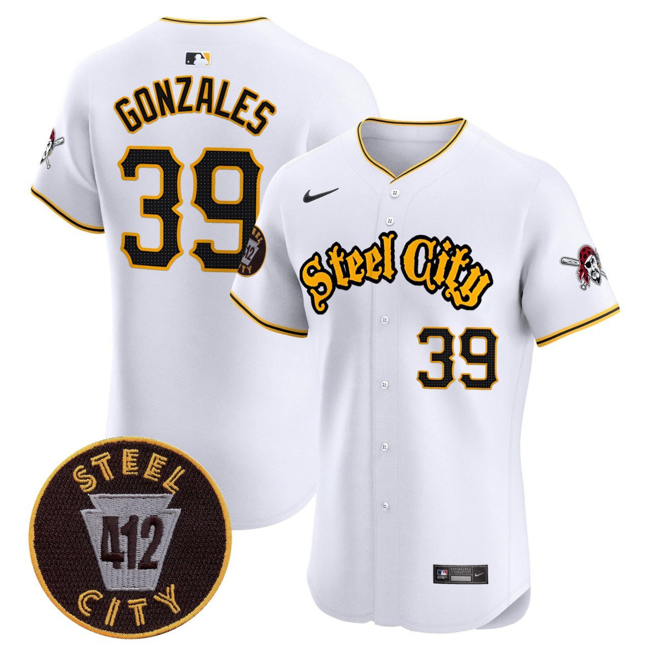 Men Nick Gonzales Pittsburgh Pirates 412 Patch White Premier Limited Flex Base Jersey - All Stitched