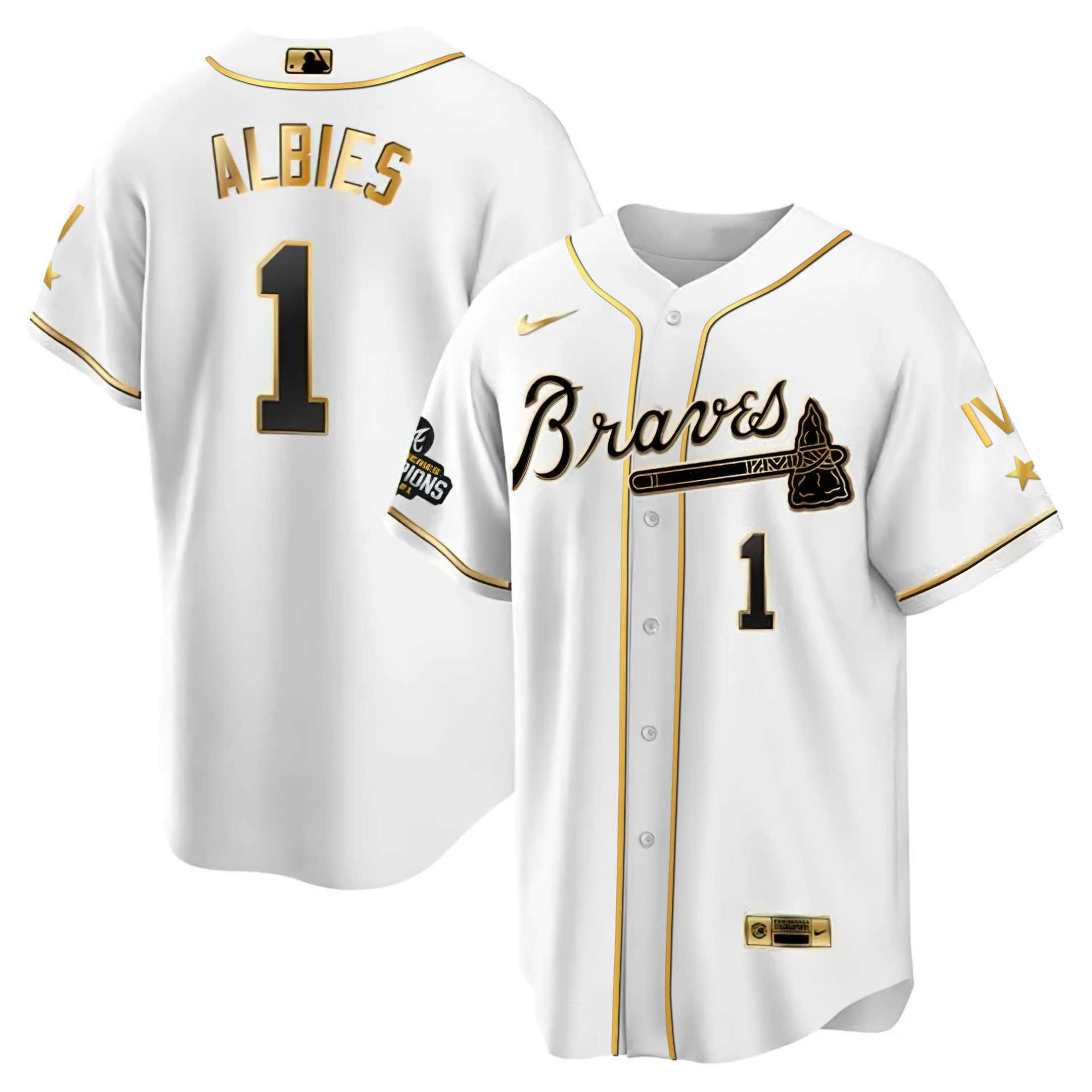 Men Ozzie Albies Atlanta Braves 4x World Series White Gold Jersey Collection - All Stitched