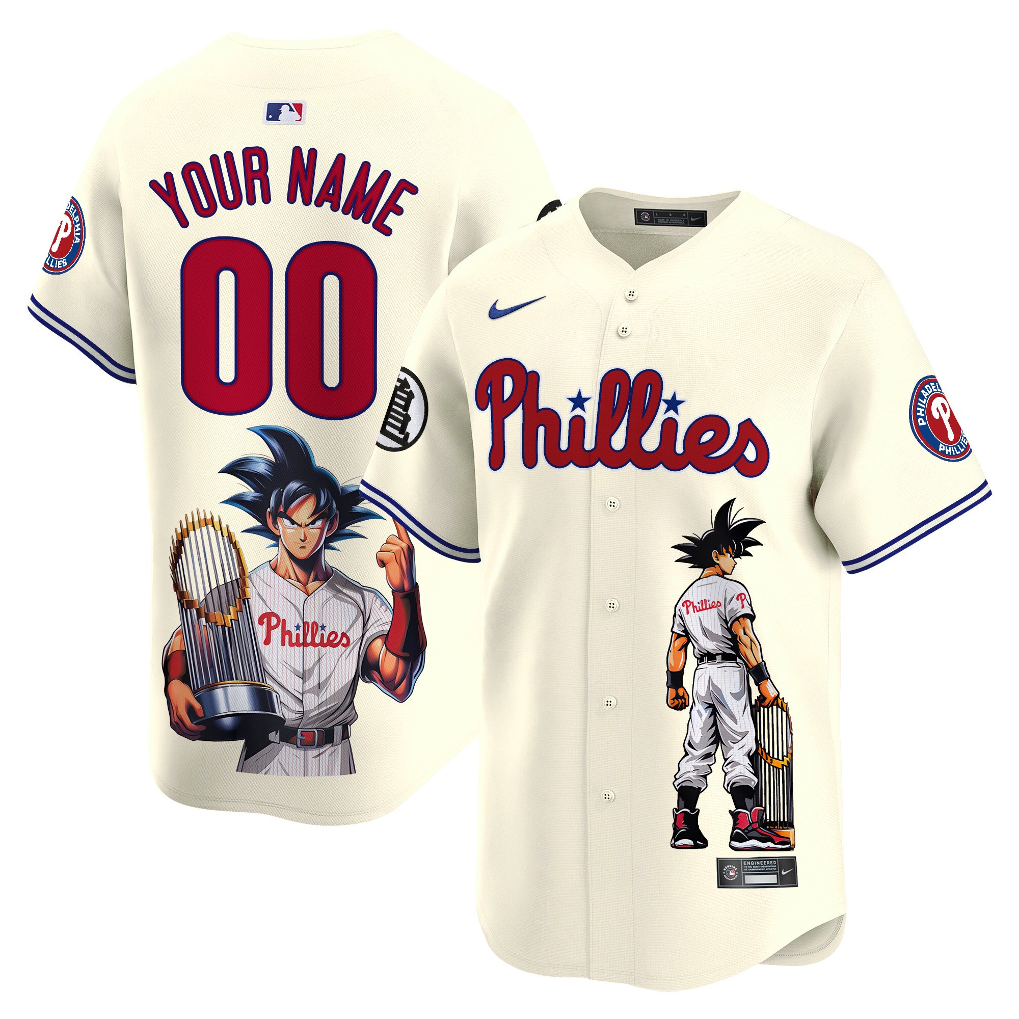 Men Philadelphia Phillies Dragon Ball Son Goku Vapor Premier Limited Custom Cream Jersey - Printed